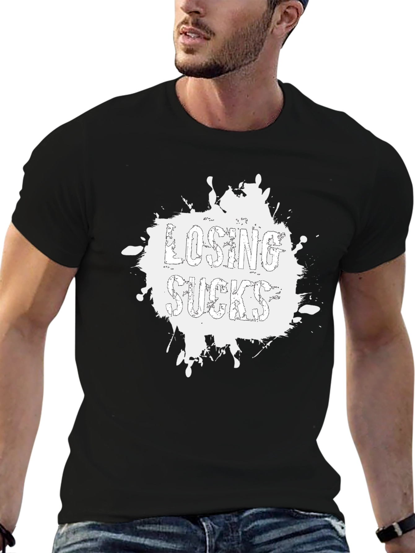Black Losing Sucks Graphic T-Shirt - Stylish Men's Black Tee view 6