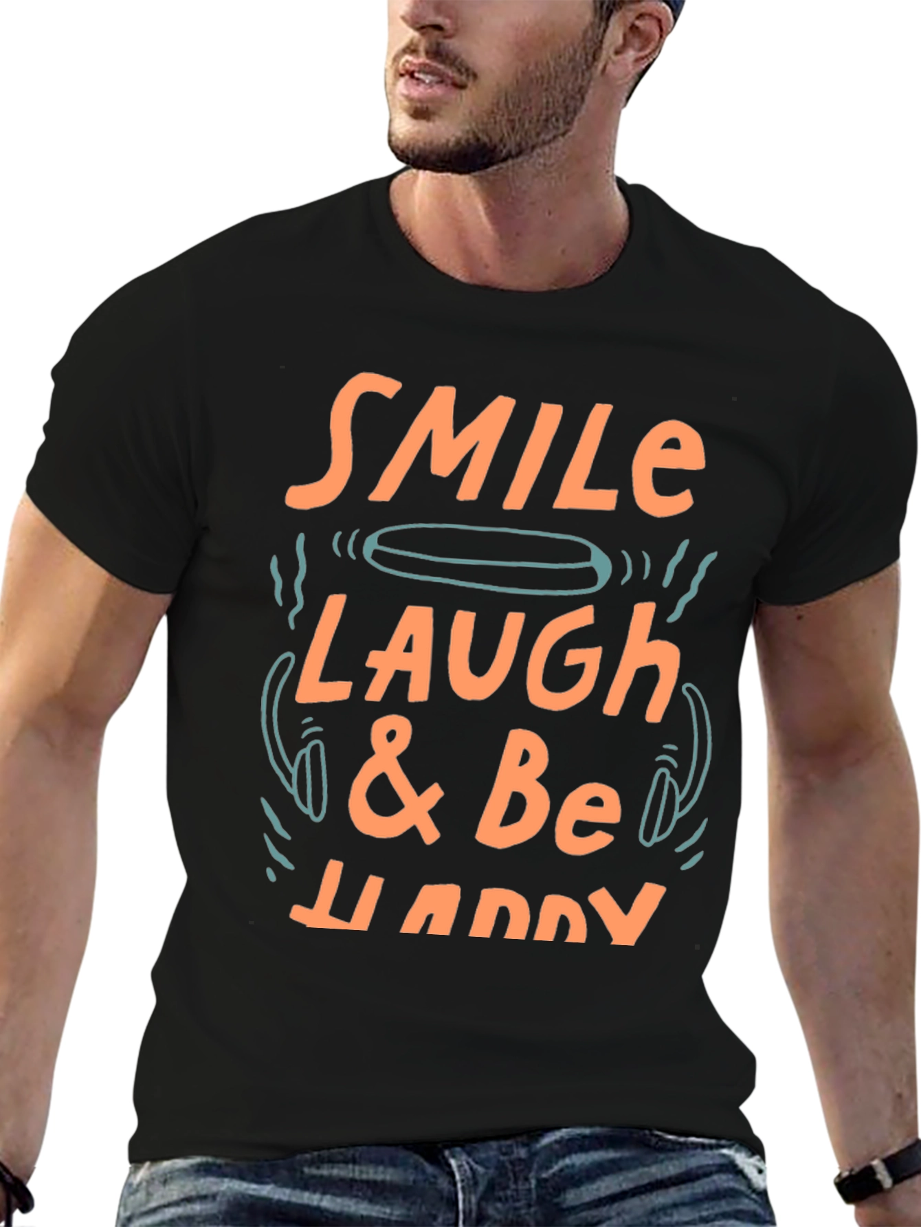 Black Smile, Laugh & Be Happy Graphic Tee view 6