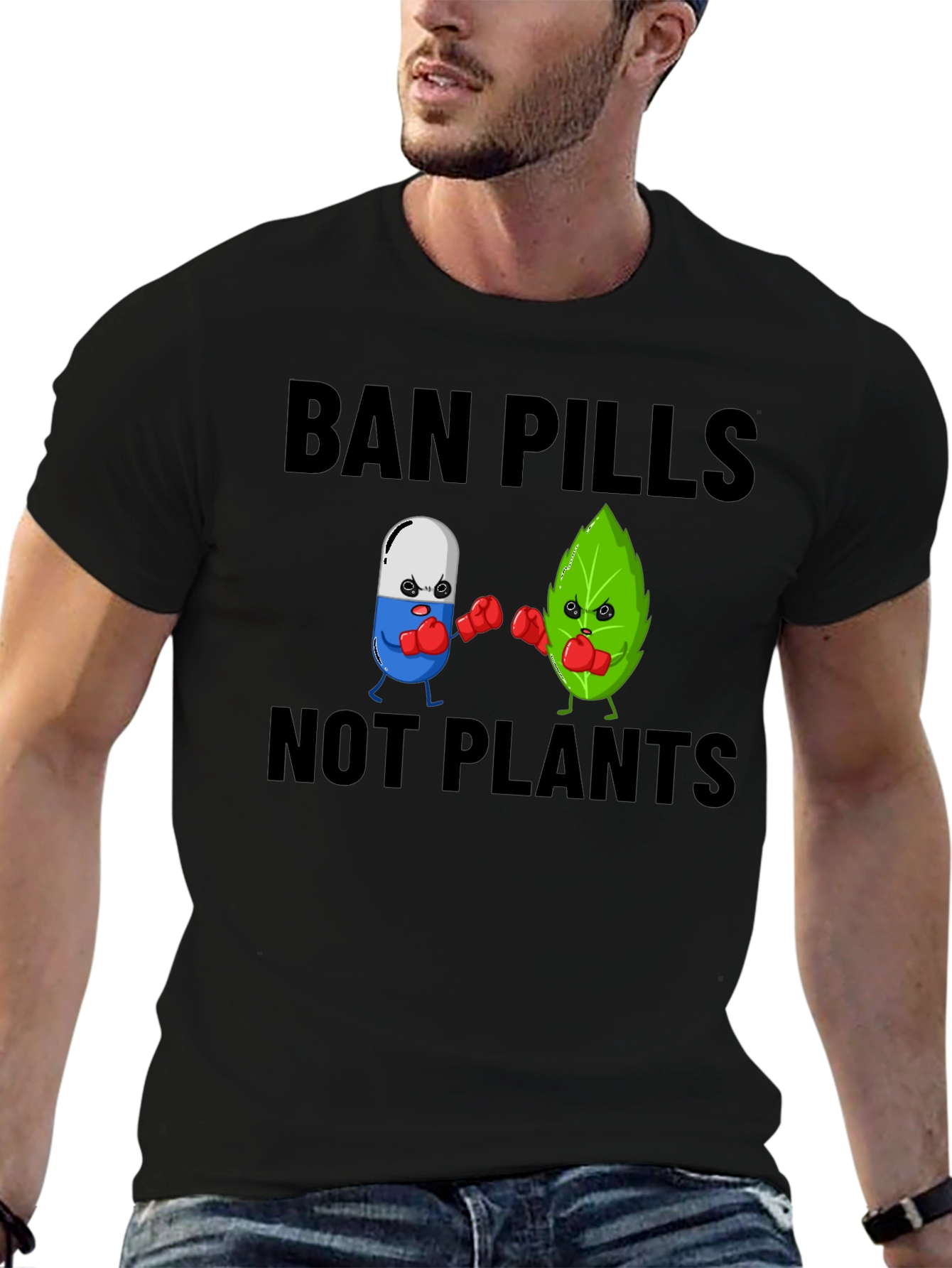 Black Ban Pills Not Plants Graphic T-Shirt view 6