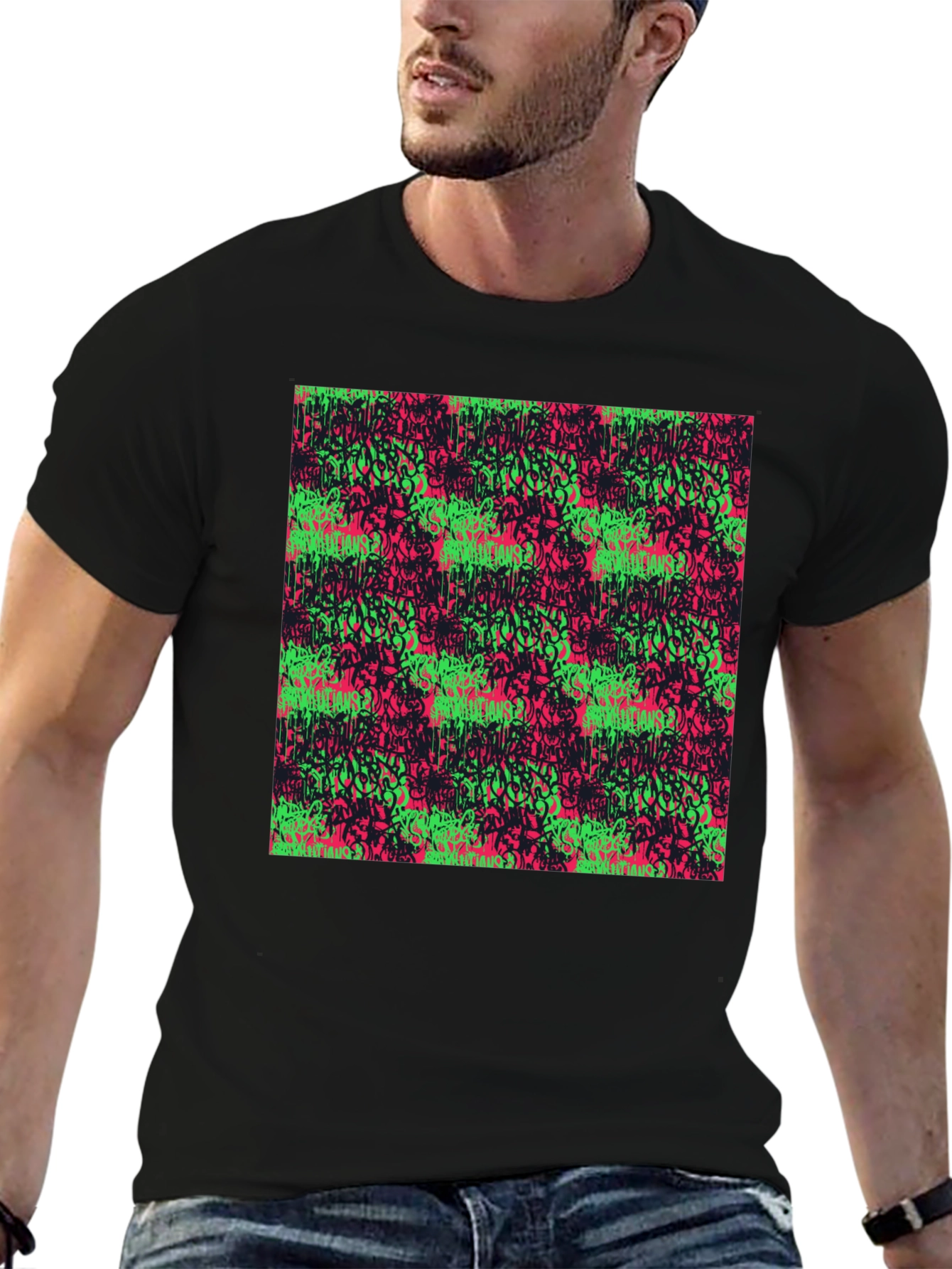 Black Graffiti Style Graphic Print T-Shirt view 6