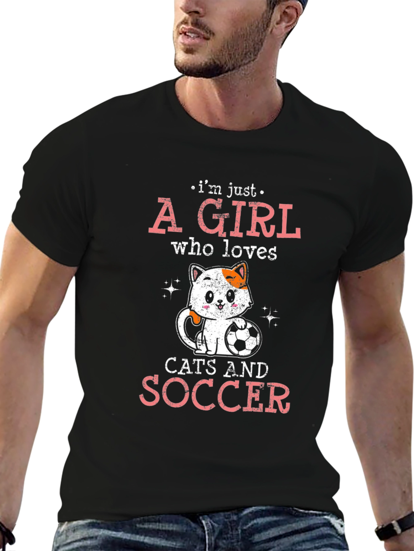 Black Cat and Soccer Lover T-Shirt - Girl's Graphic Tee view 6