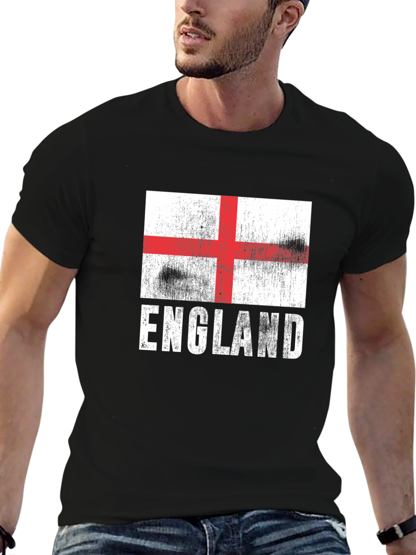 Black England Flag Graphic Tee - Stylish Mens T-Shirt view 6