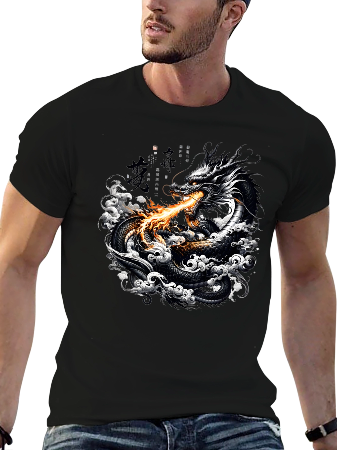 Black Dragon Fire Black Graphic Tee view 6