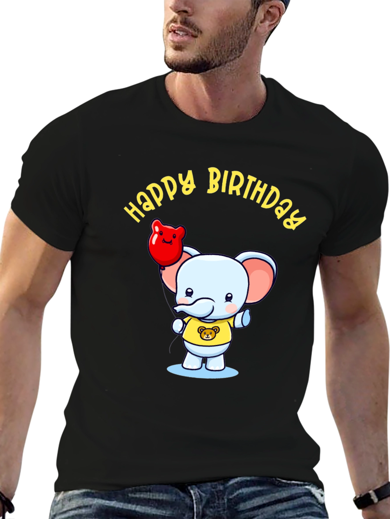 Black Happy Birthday Elephant Graphic Tee view 6