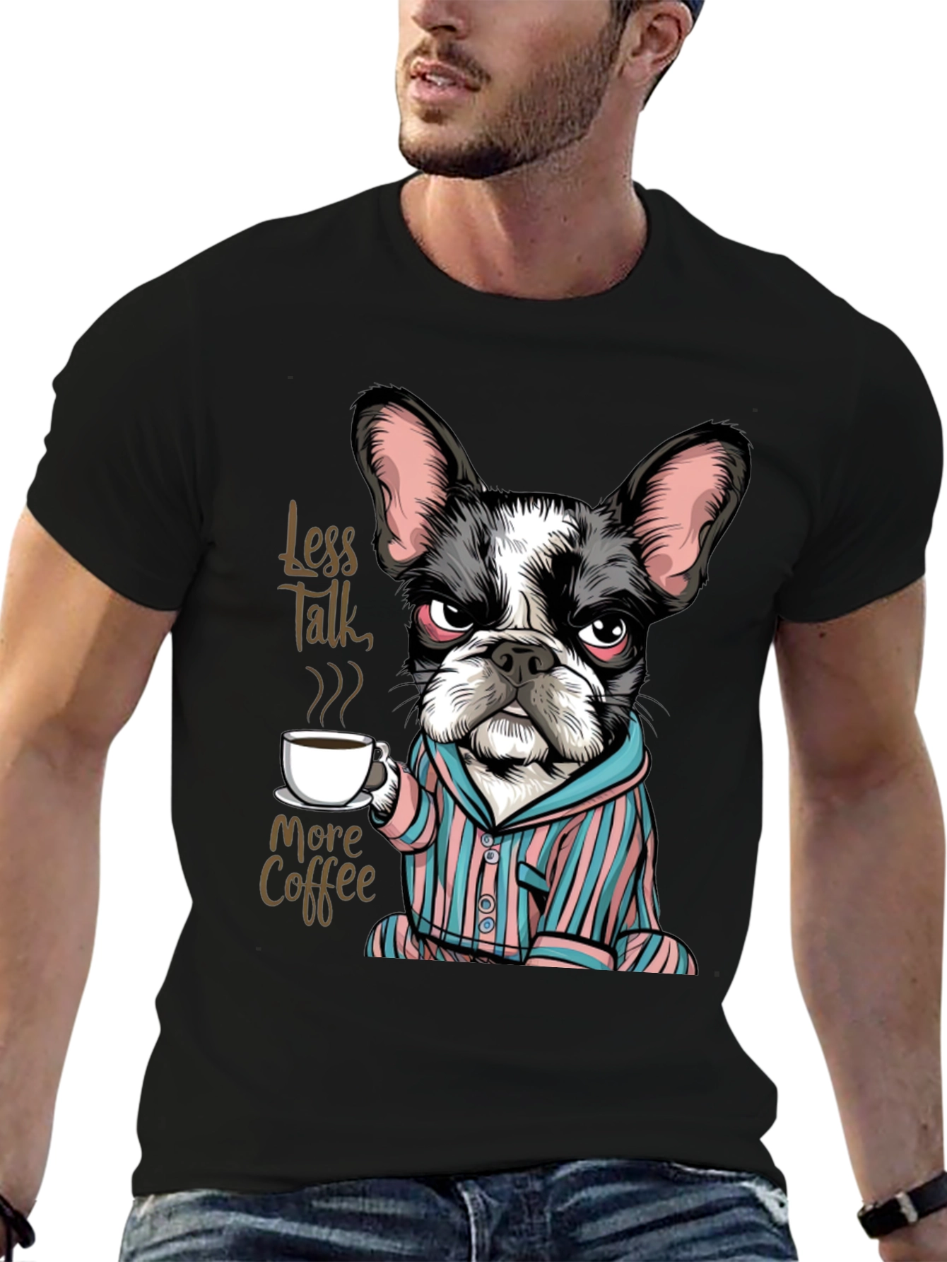 Black Less Talk More Coffee Dog T-Shirt view 6