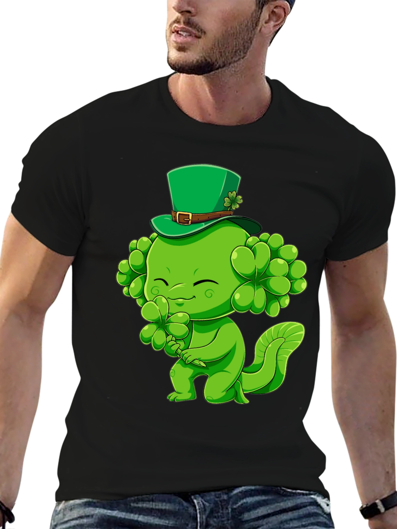 Black St. Patrick's Day Shamrock Monster T-Shirt view 6