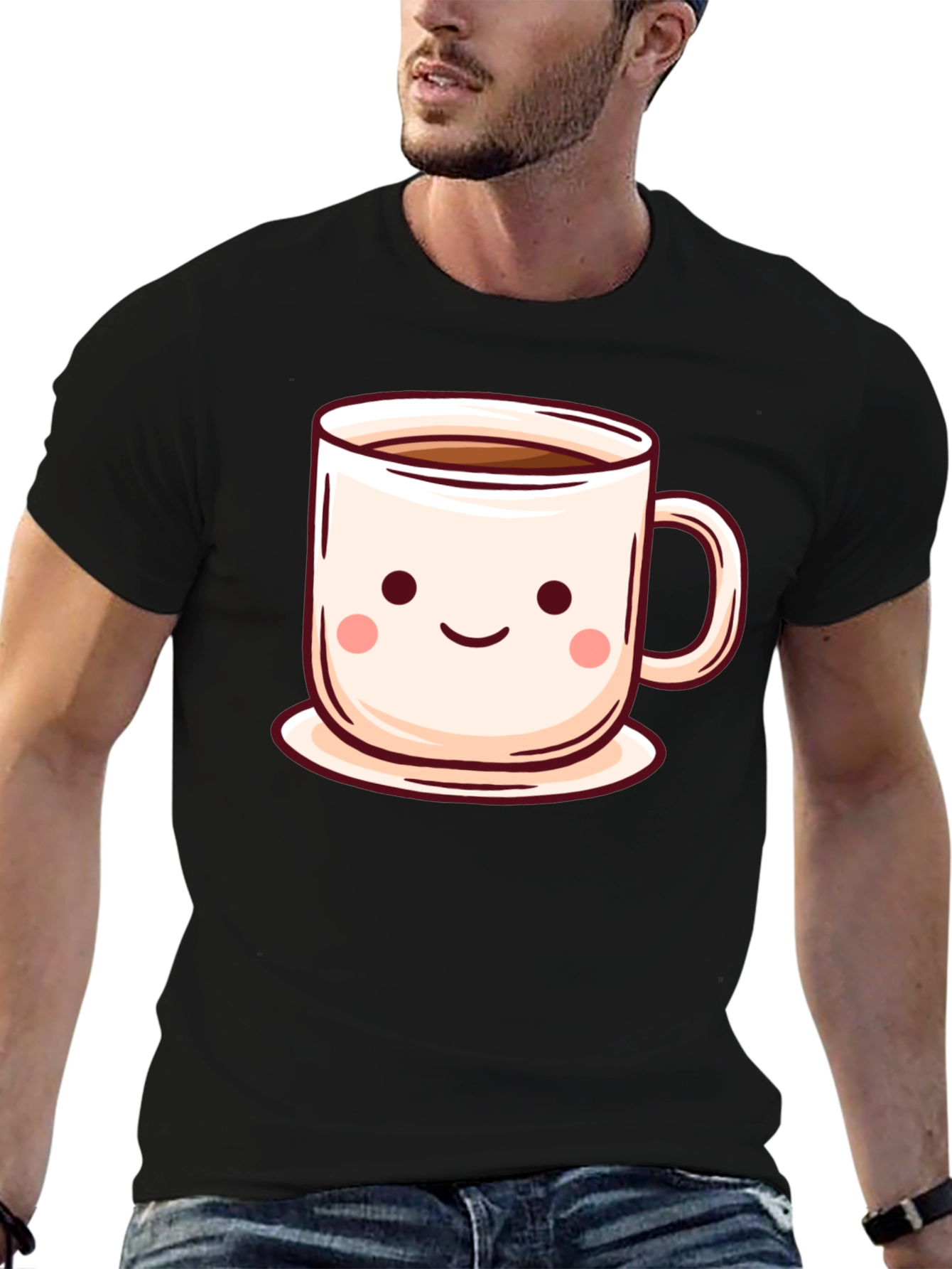 Black Cute Coffee Cup T-Shirt - Kawaii Style view 6