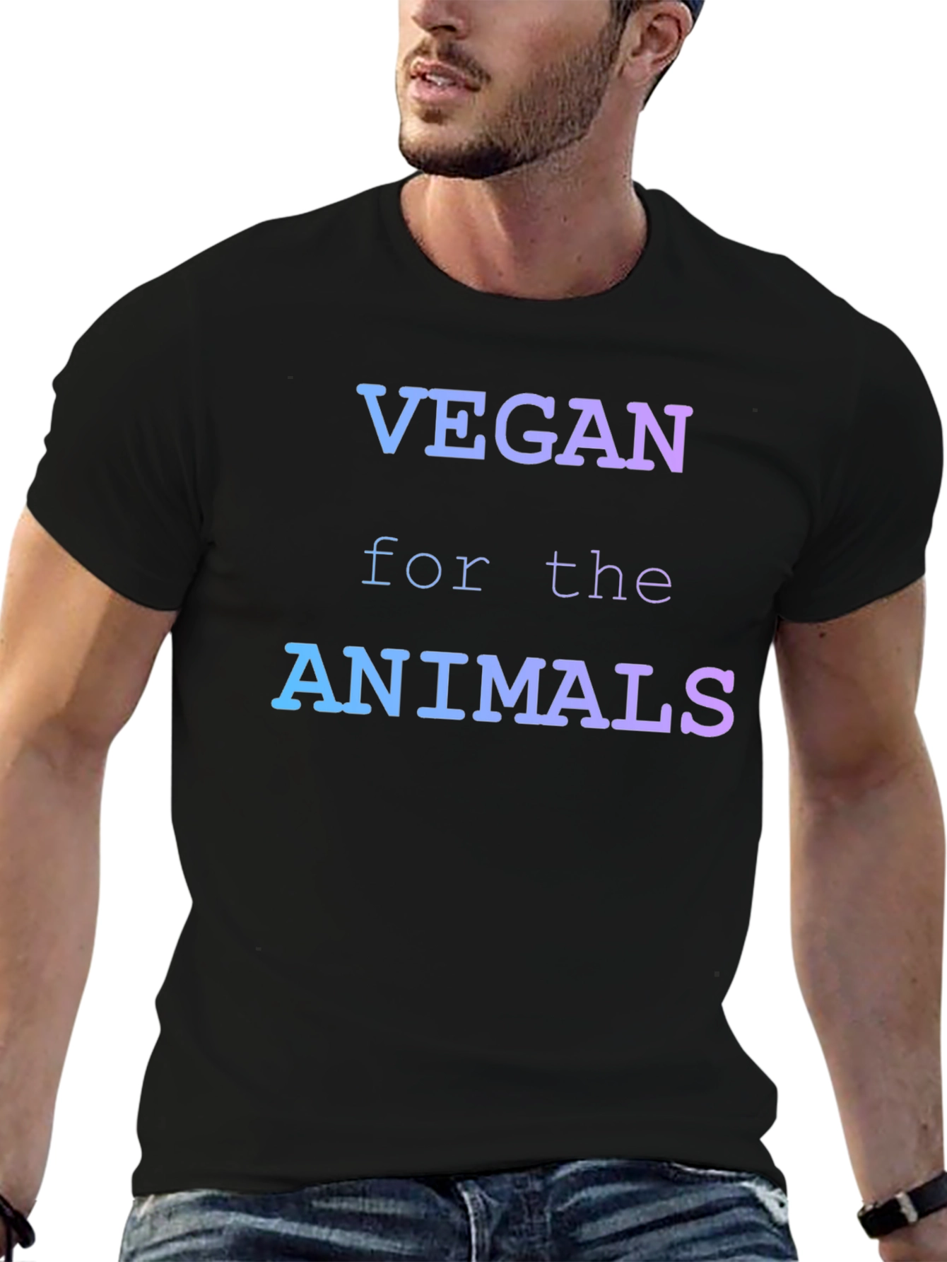 Black Vegan for the Animals Gradient Graphic T-Shirt view 6