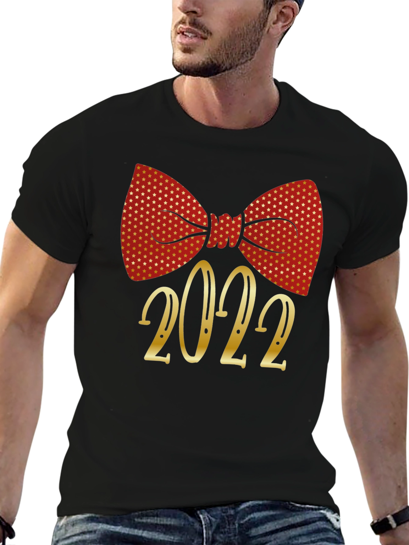 Black Festive 2022 Bow Tie Graphic T-Shirt view 6