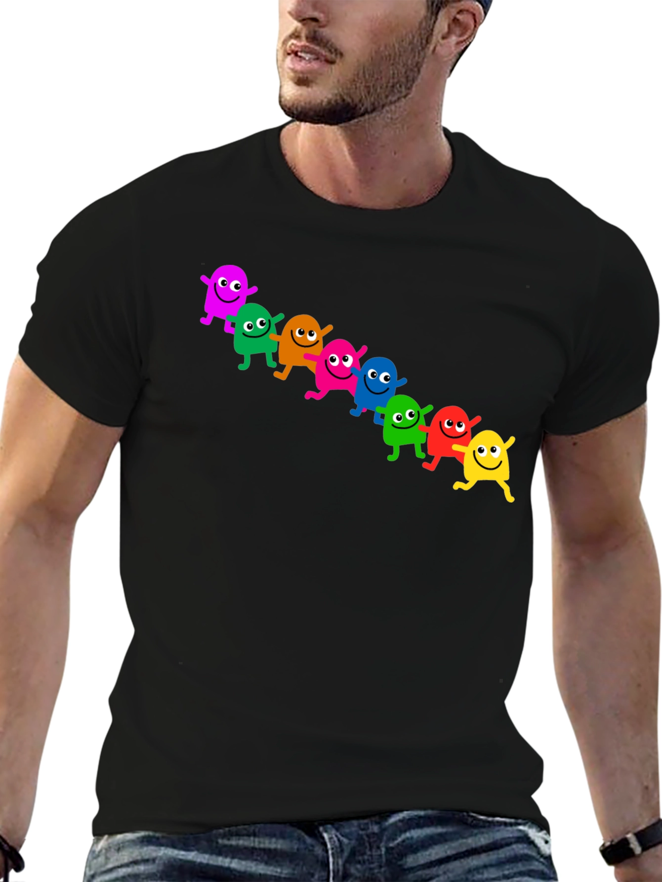 Black Fun & Colorful Cartoon Character Graphic Tee view 6