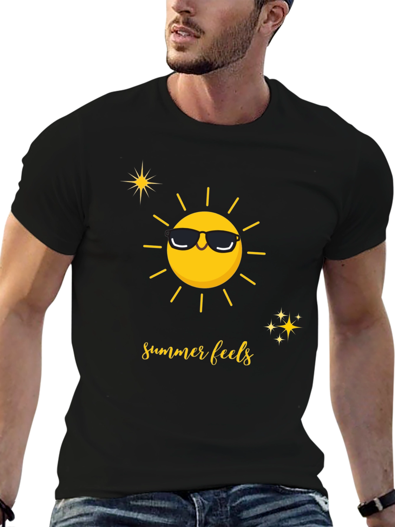 Black Summer Feels Graphic Tee - Unisex Black T-Shirt view 6