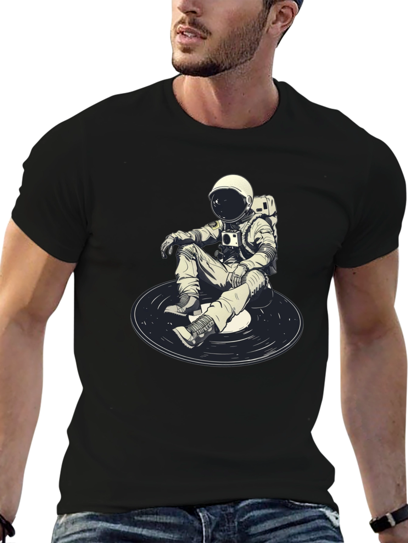 Black Astronaut DJ Graphic T-Shirt - Black Cotton Blend view 6