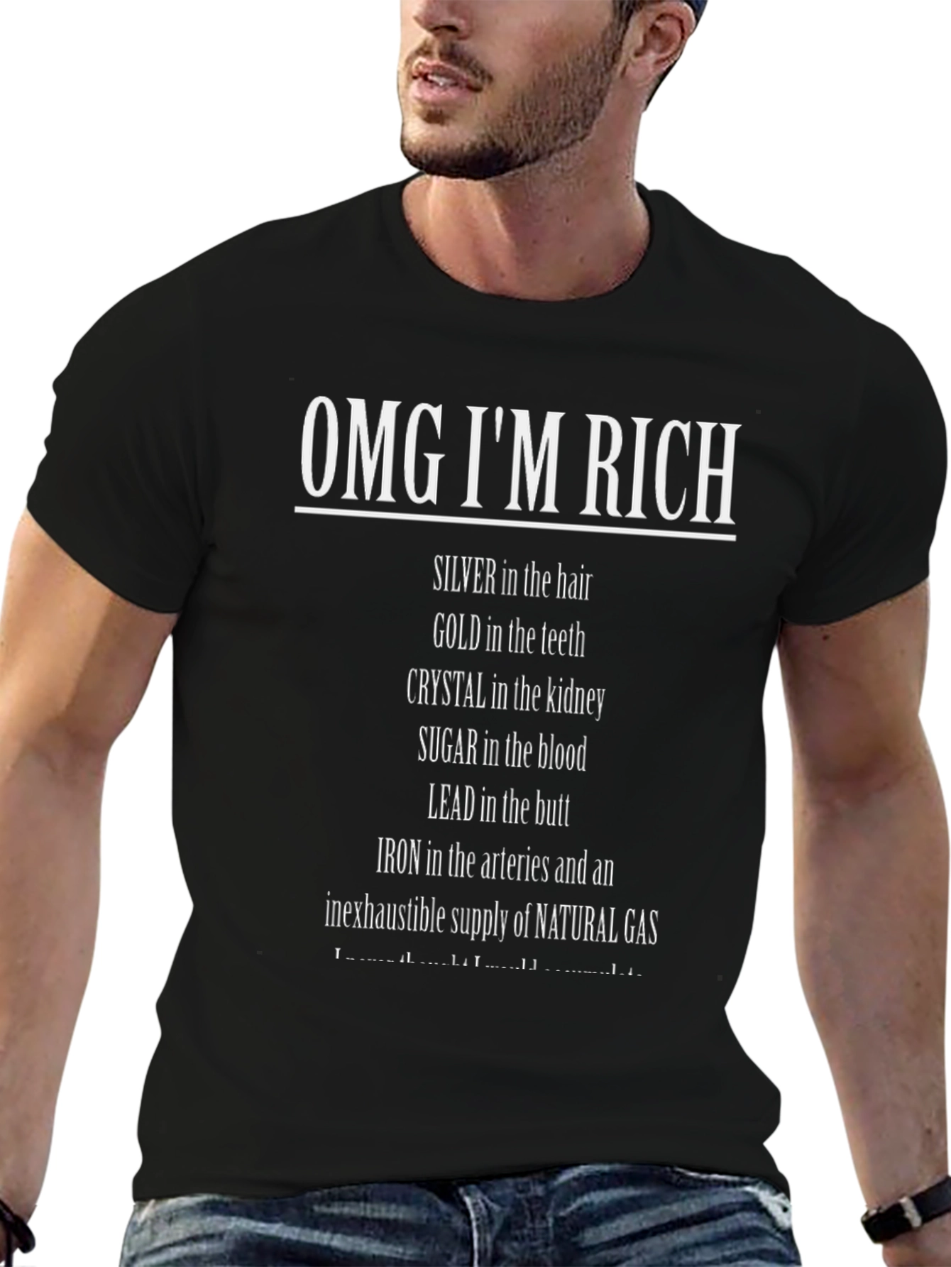 Black OMG I'm Rich Funny T-Shirt view 6