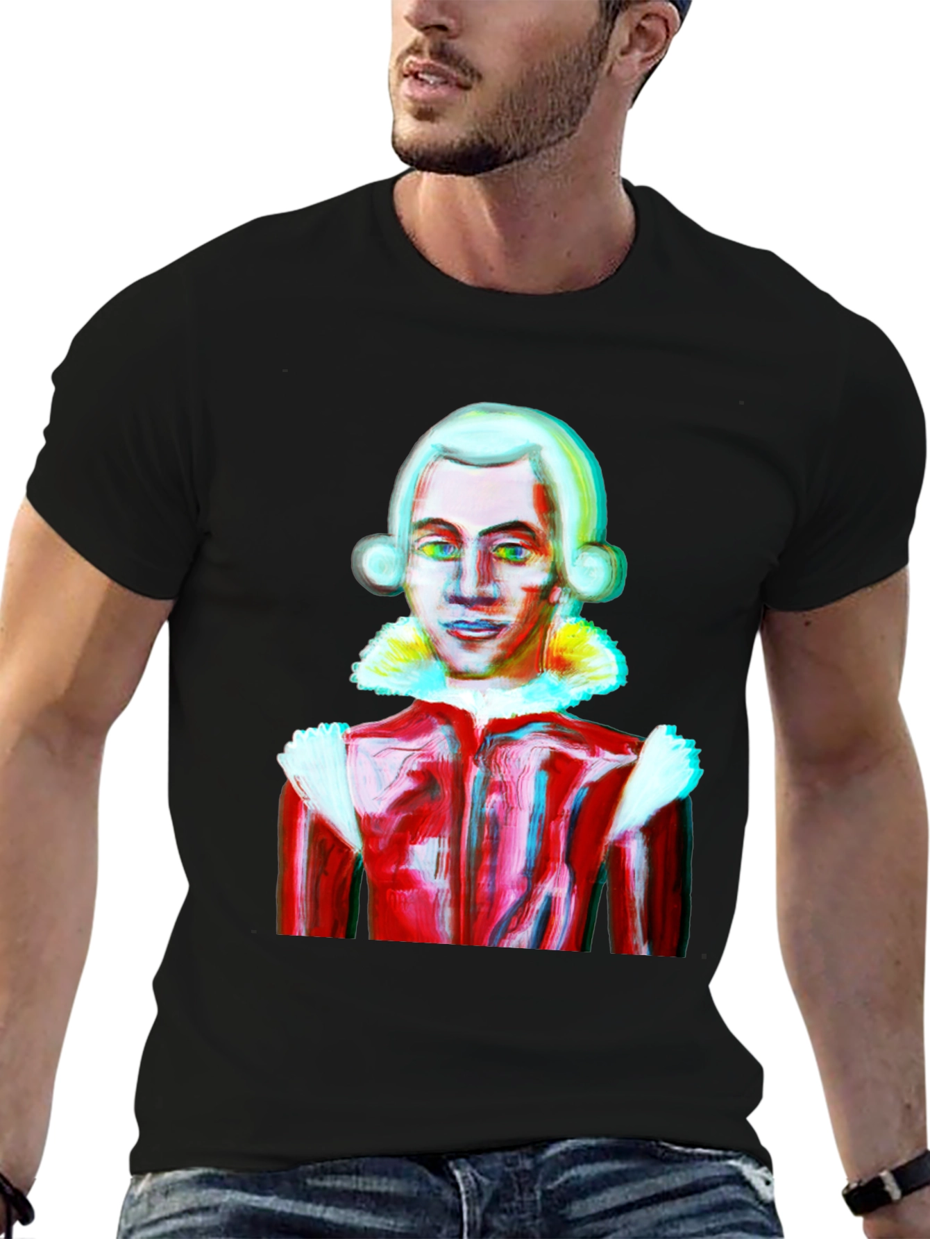 Black Mozart Style Graphic Tee - Artistic T-Shirt view 6