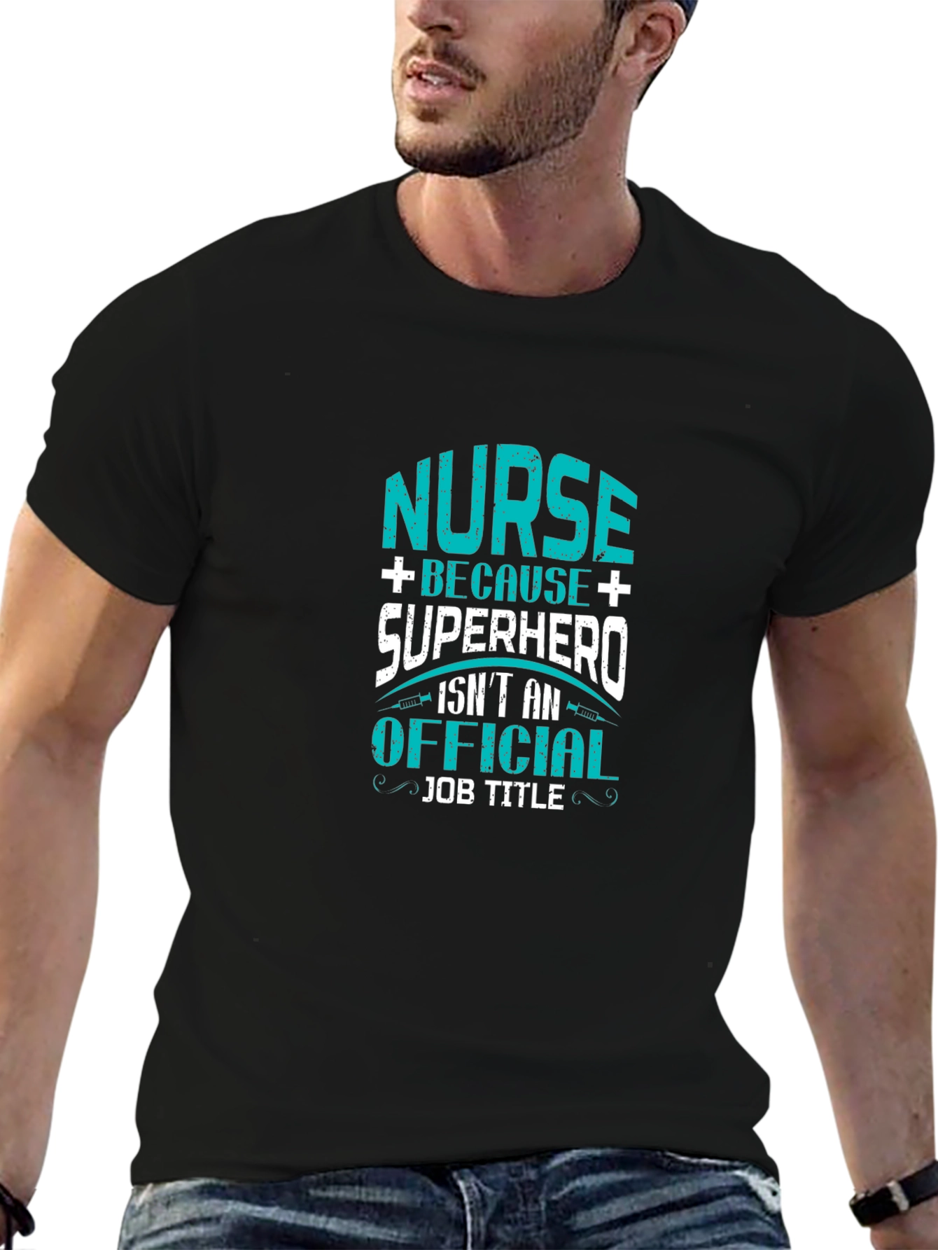 Black Nurse Superhero Graphic T-Shirt - Black Cotton Tee view 6