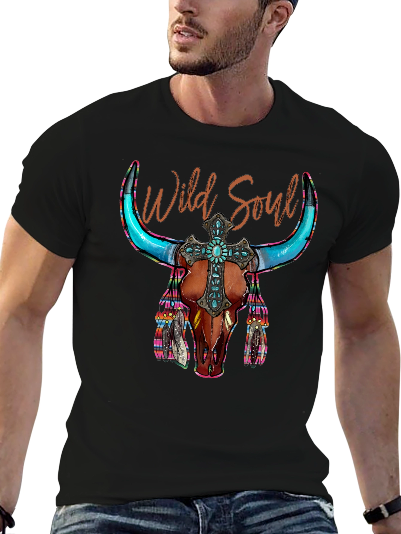 Wild Soul Bull Skull Graphic Tee - 6
