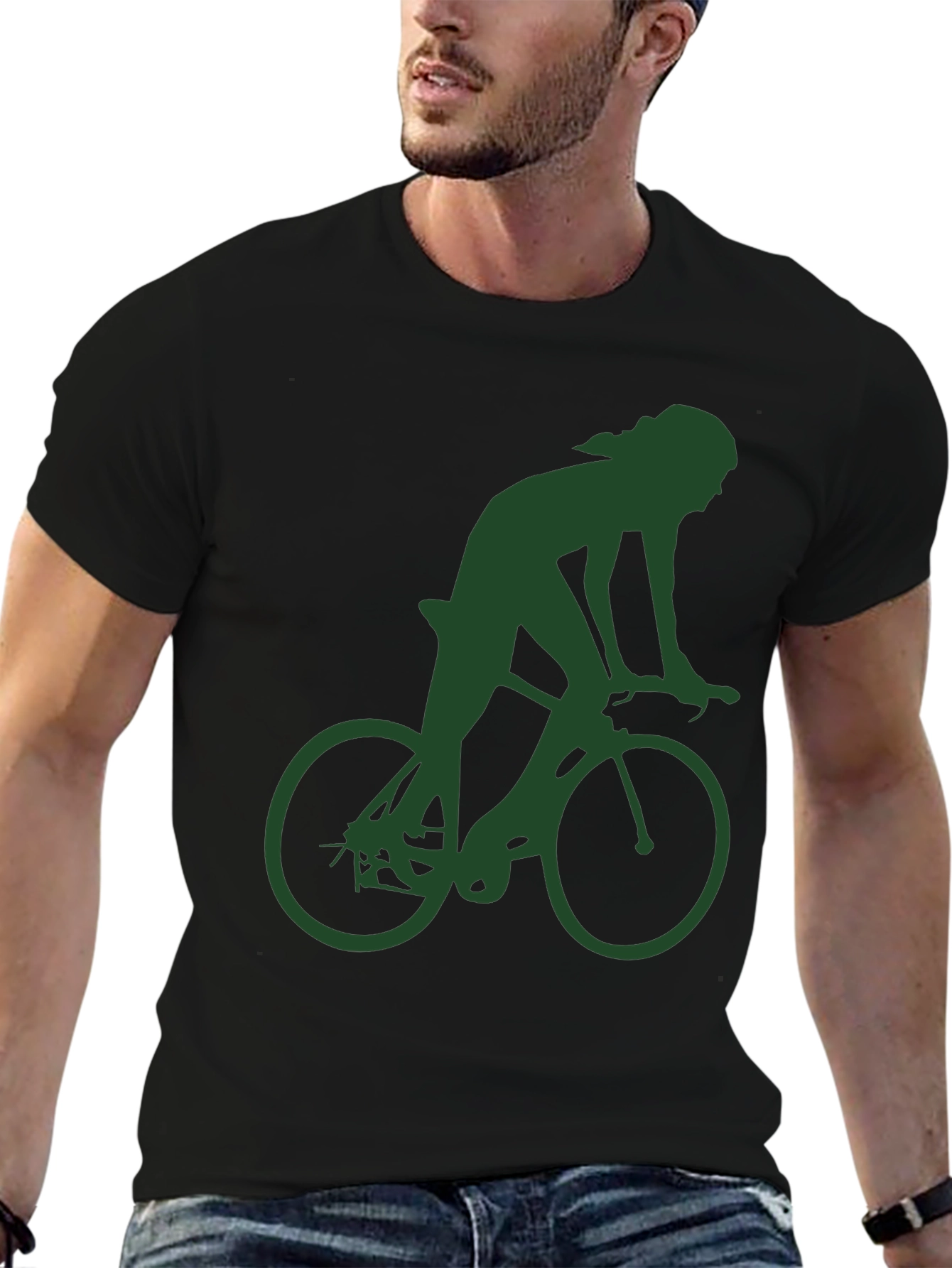 Black Cyclist Graphic Tee - Black Cotton Blend T-Shirt view 6