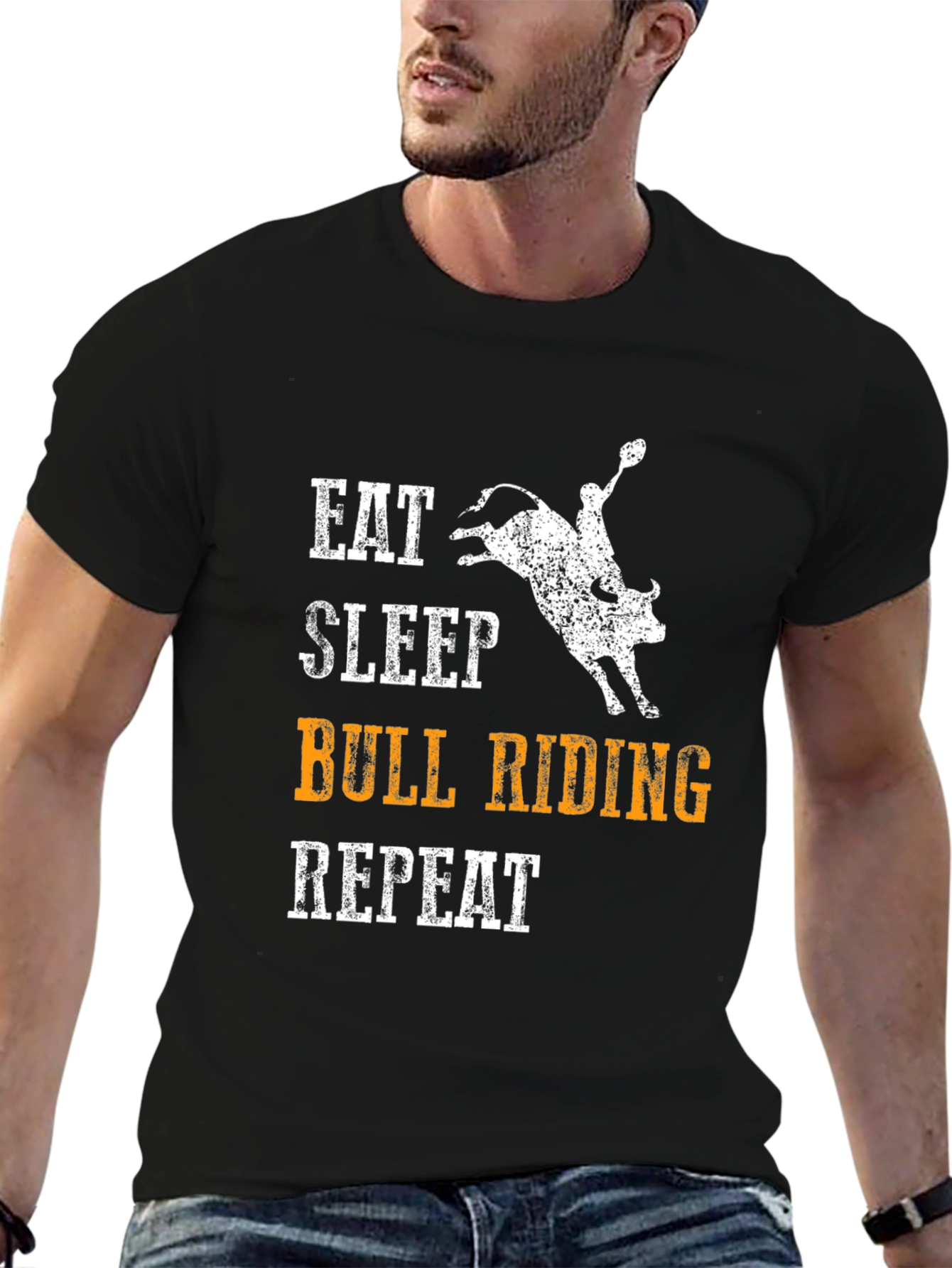 Black Eat Sleep Bull Riding Repeat Black T-Shirt view 6