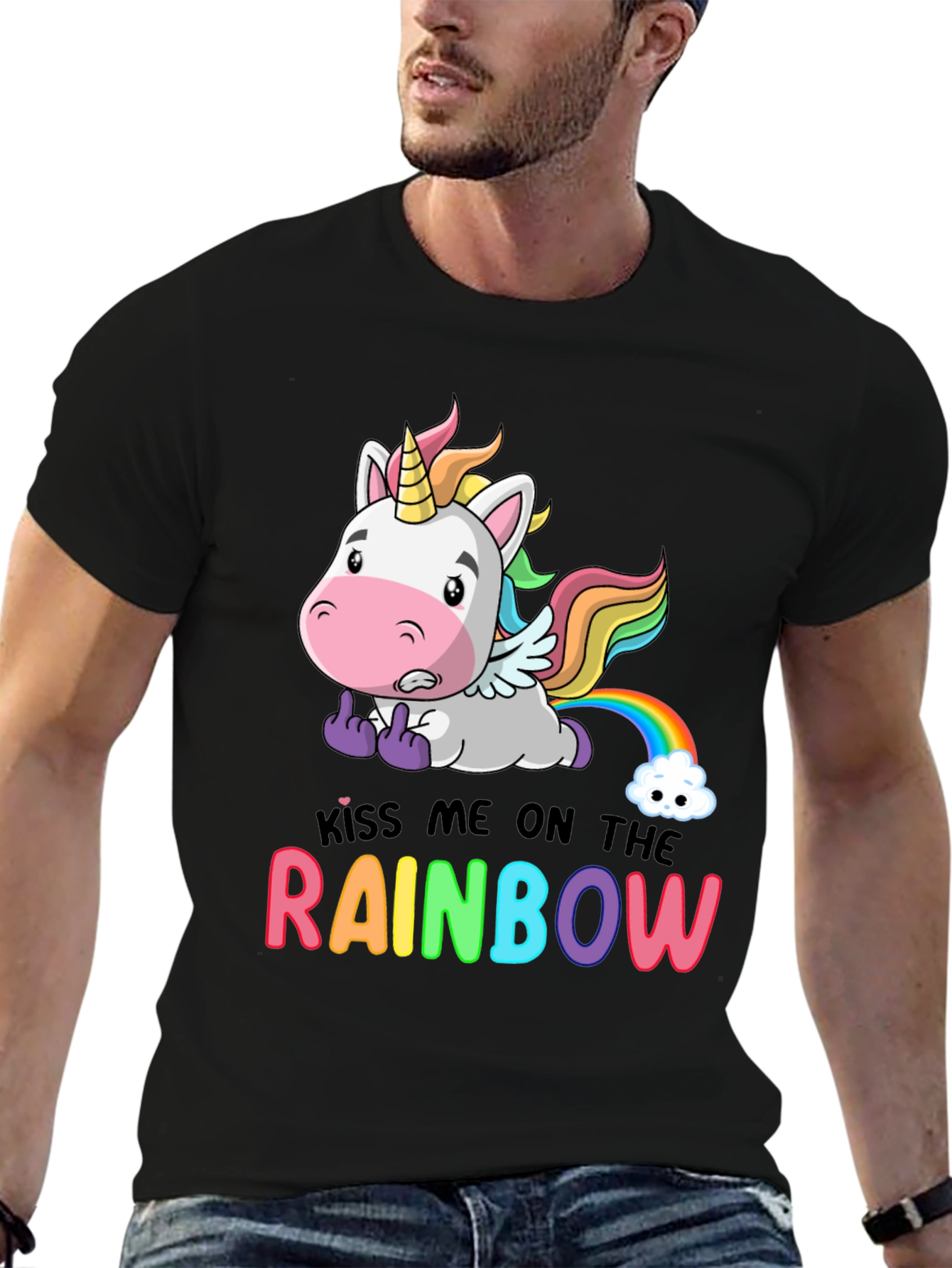 Black Kiss Me On The Rainbow T-Shirt Unicorn Funny view 6