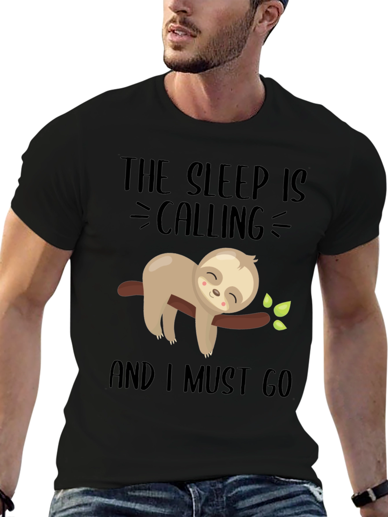 Black Sleepy Sloth Graphic Tee - 'The Sleep Is Calling' Men's T-Shirt view 6