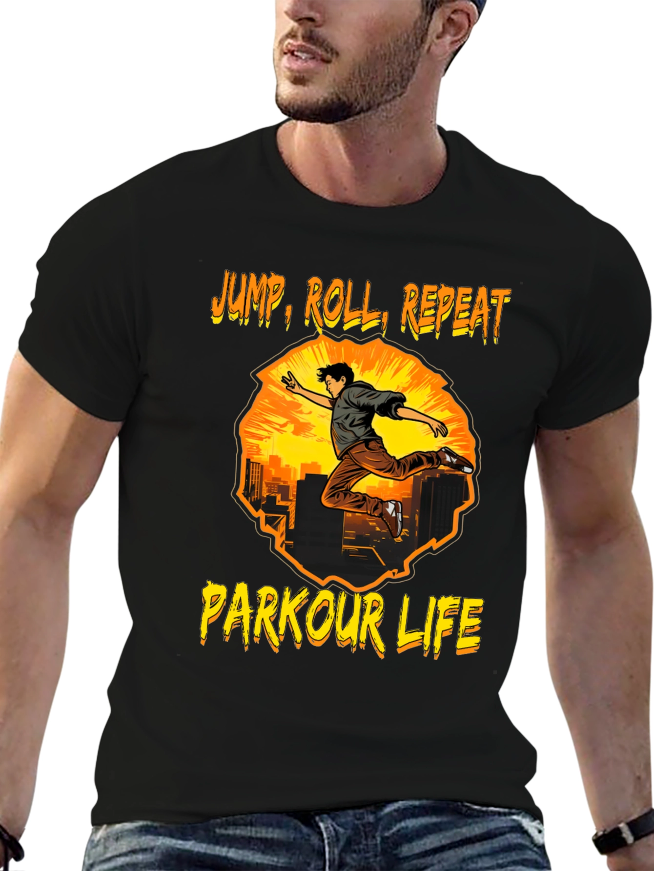 Black Parkour Life T-Shirt - Jump, Roll, Repeat view 6