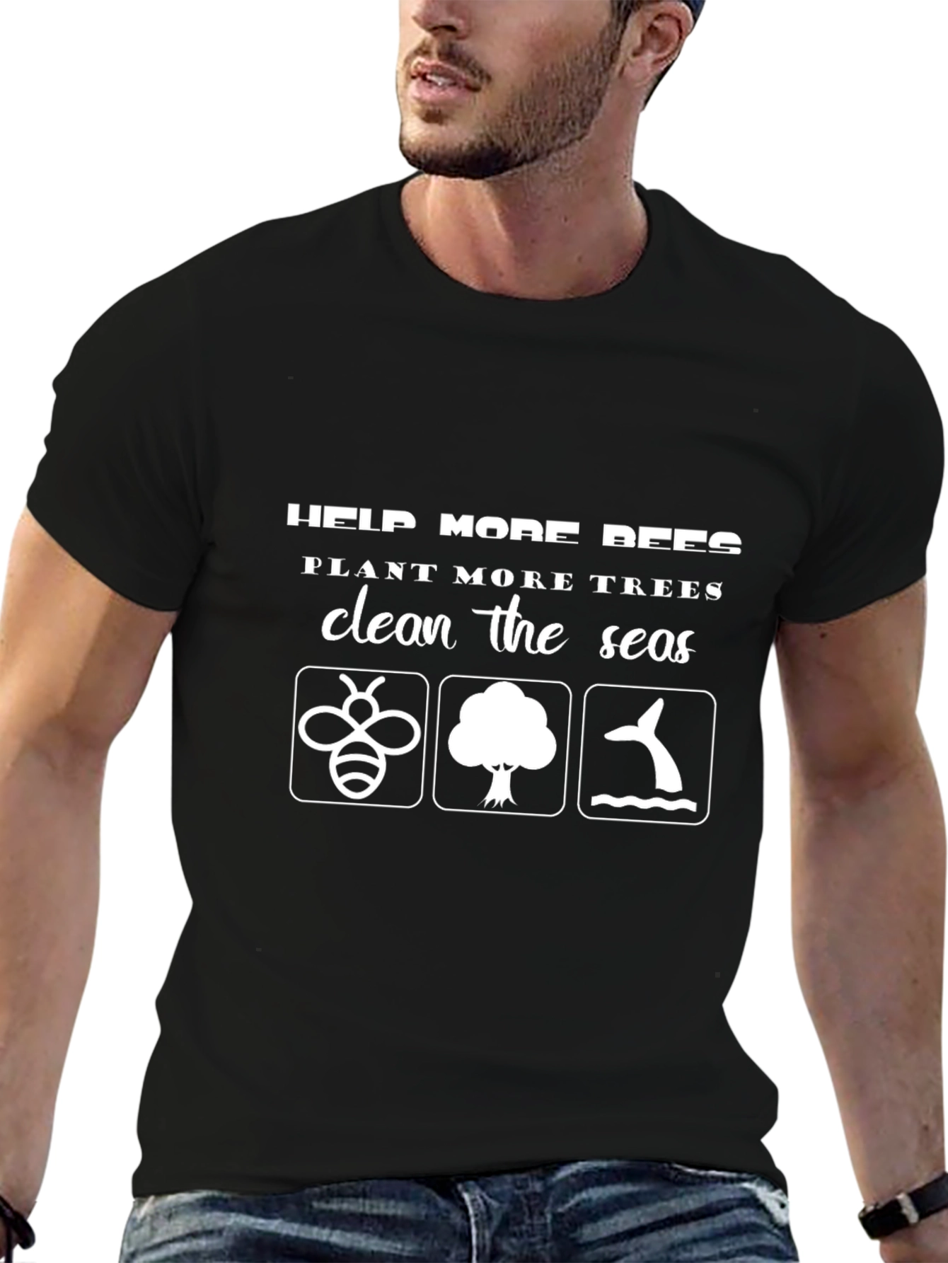 Black Eco-Friendly Black Graphic T-Shirt - Save the Planet Design view 6