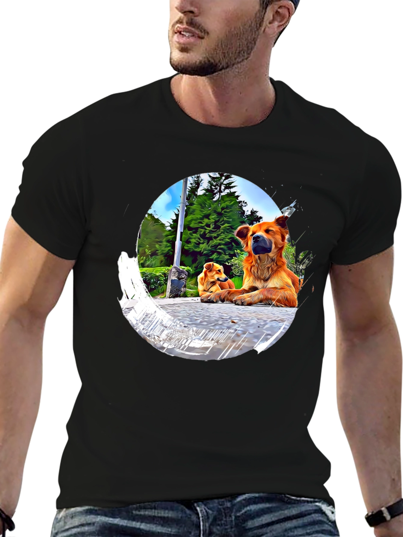 Black Dogs in Circle Graphic T-Shirt view 6