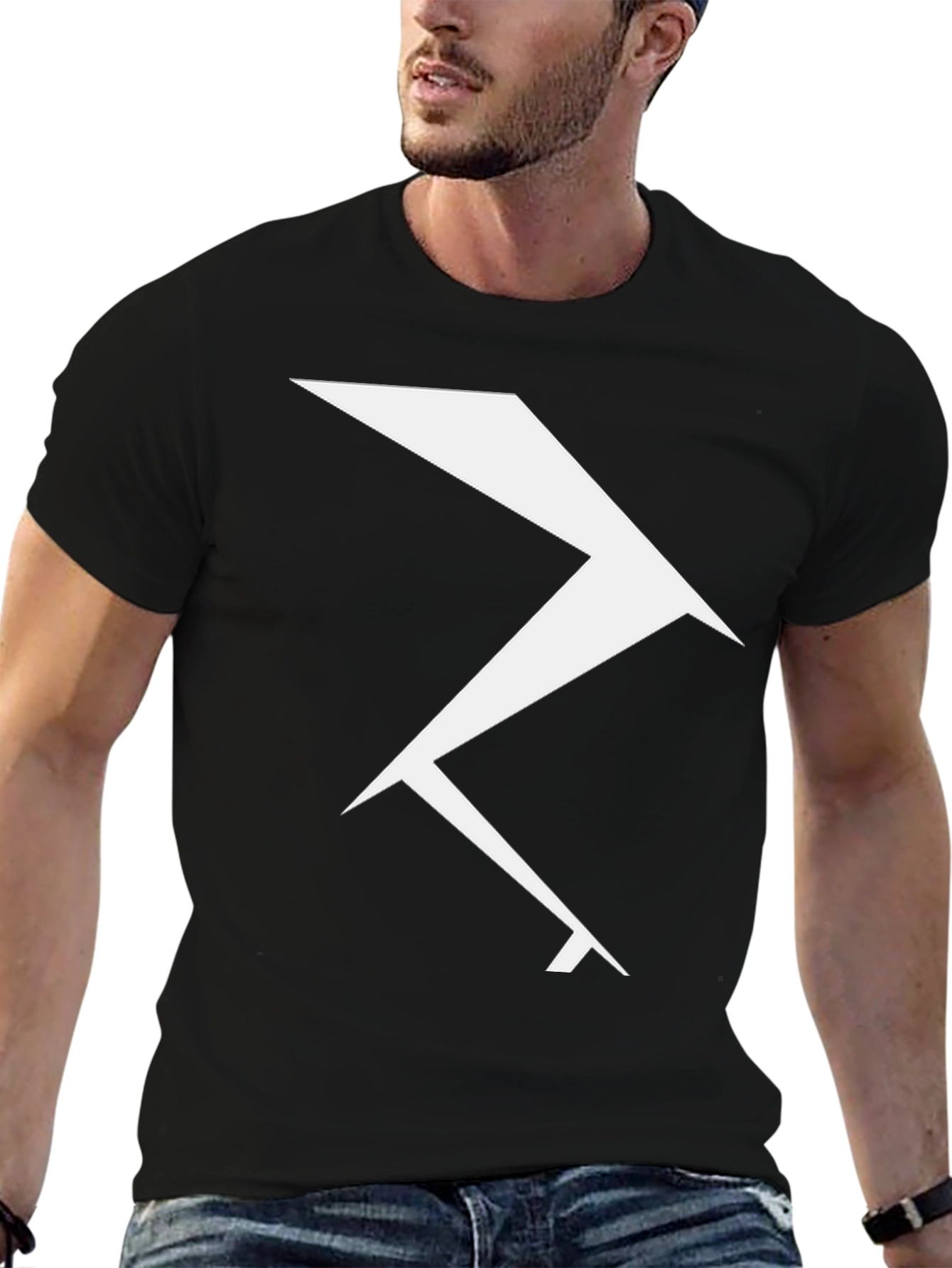 Black Geometric Lightning Bolt Graphic Tee - Black view 6