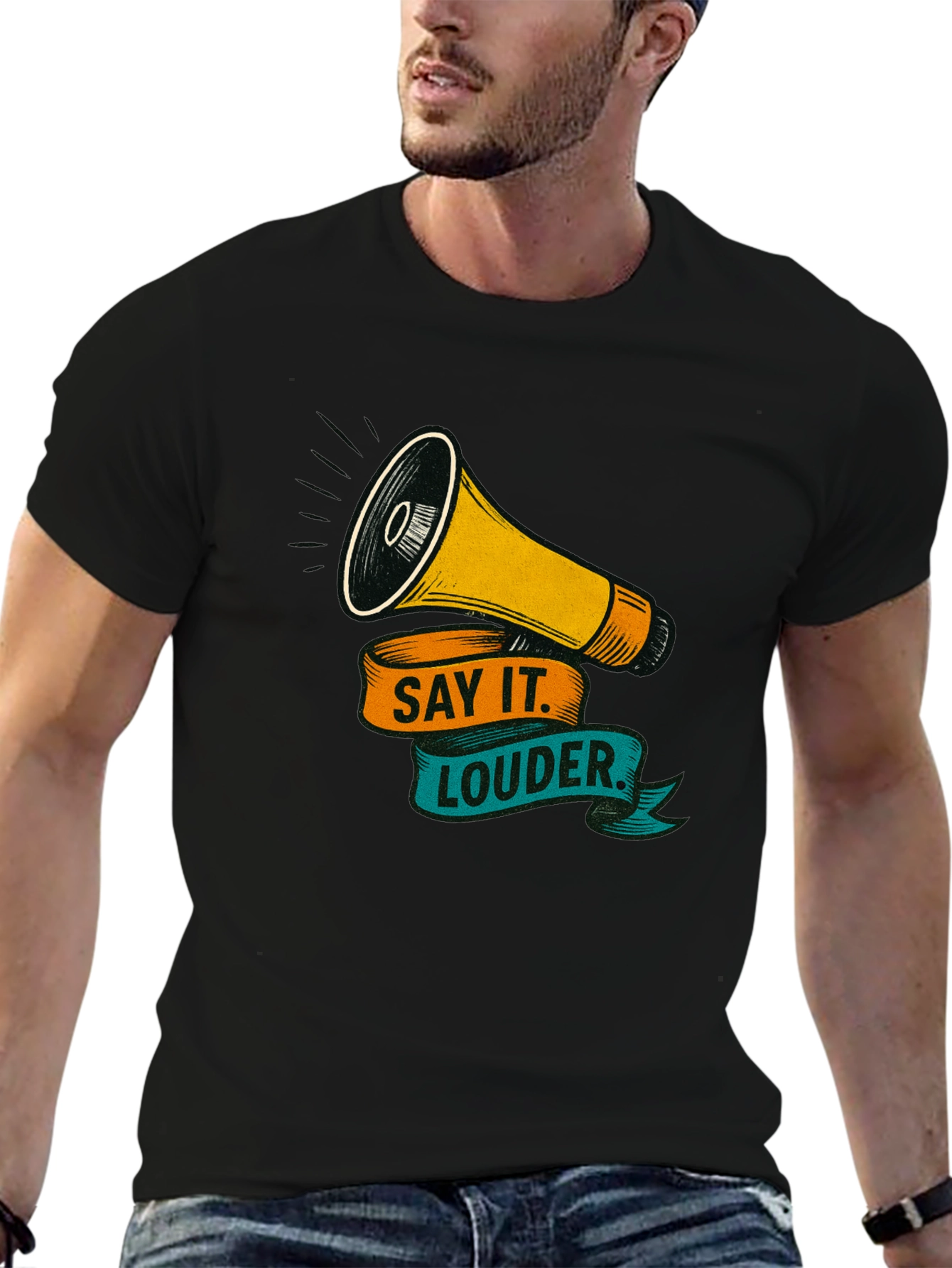 Black Say It Louder Graphic Tee - Bold Statement Shirt view 6