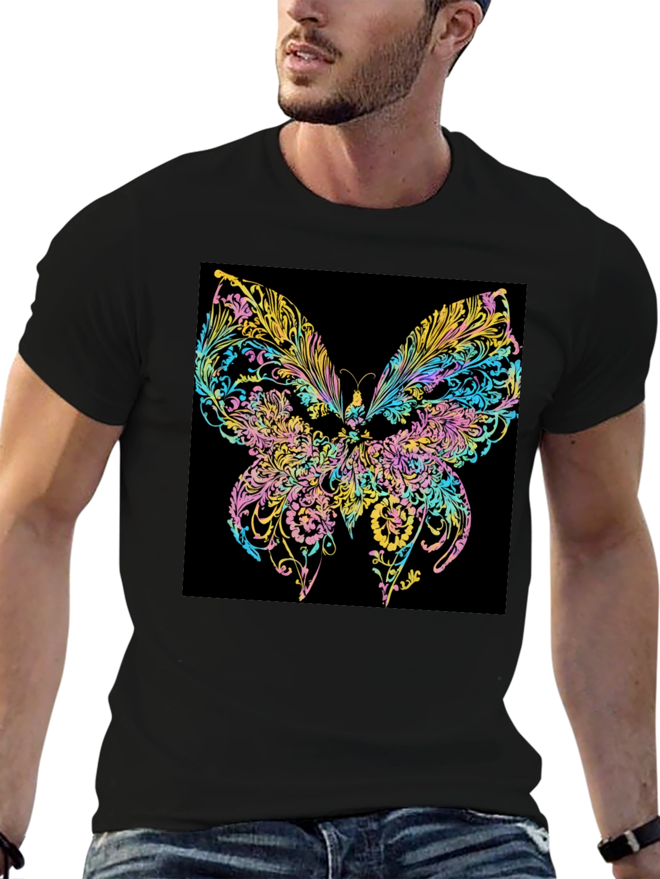Black Butterfly Art Black T-Shirt view 6