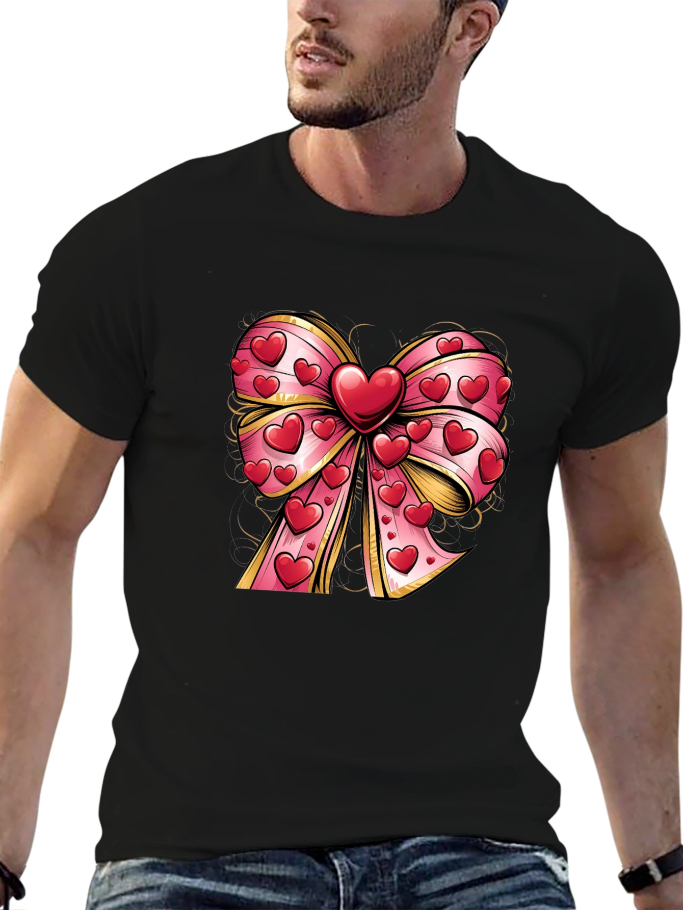 Black Heart Bow Valentine's Day T-Shirt view 6