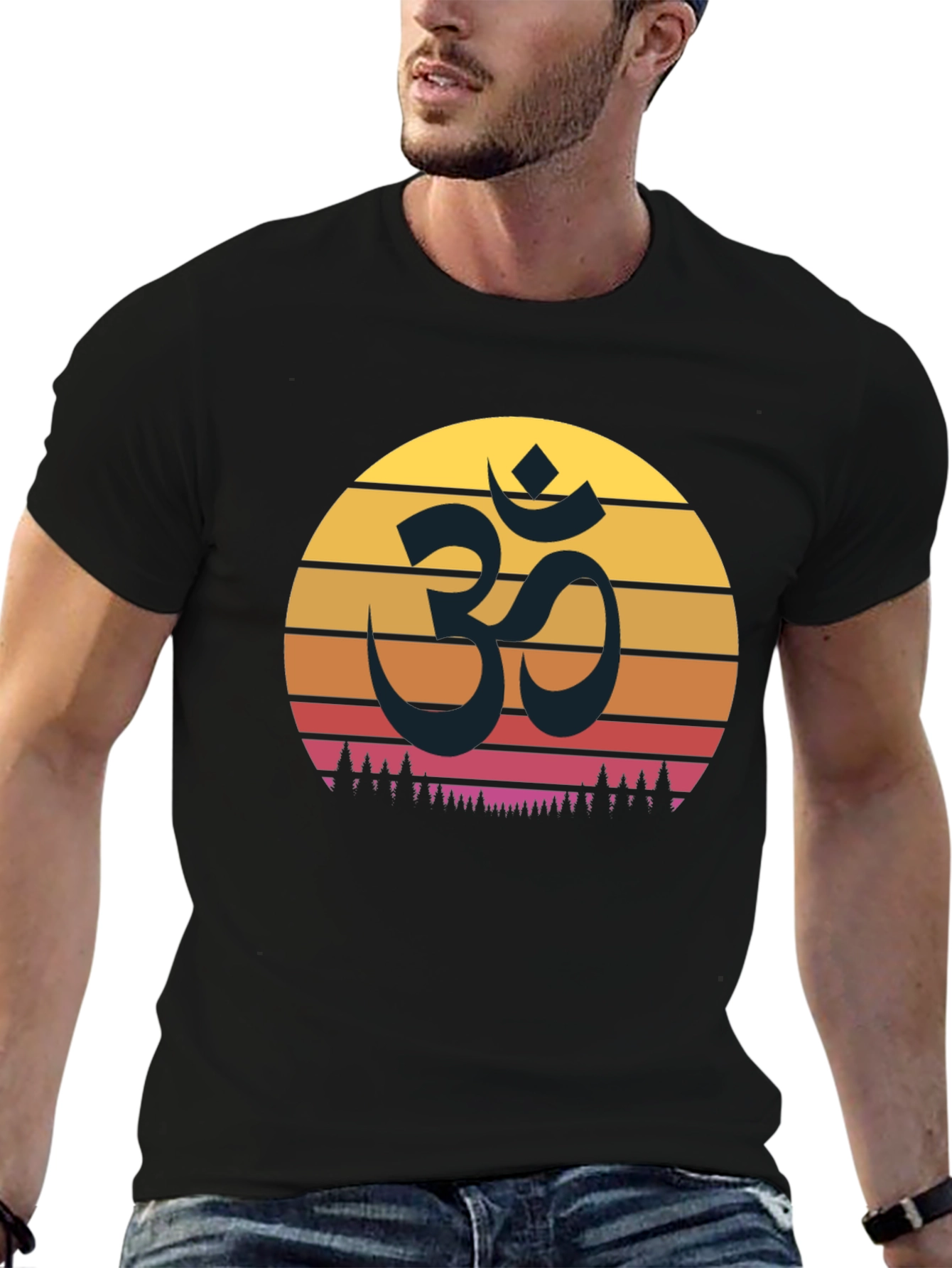 Black Om Sunset Graphic T-Shirt - Spiritual Comfort view 6