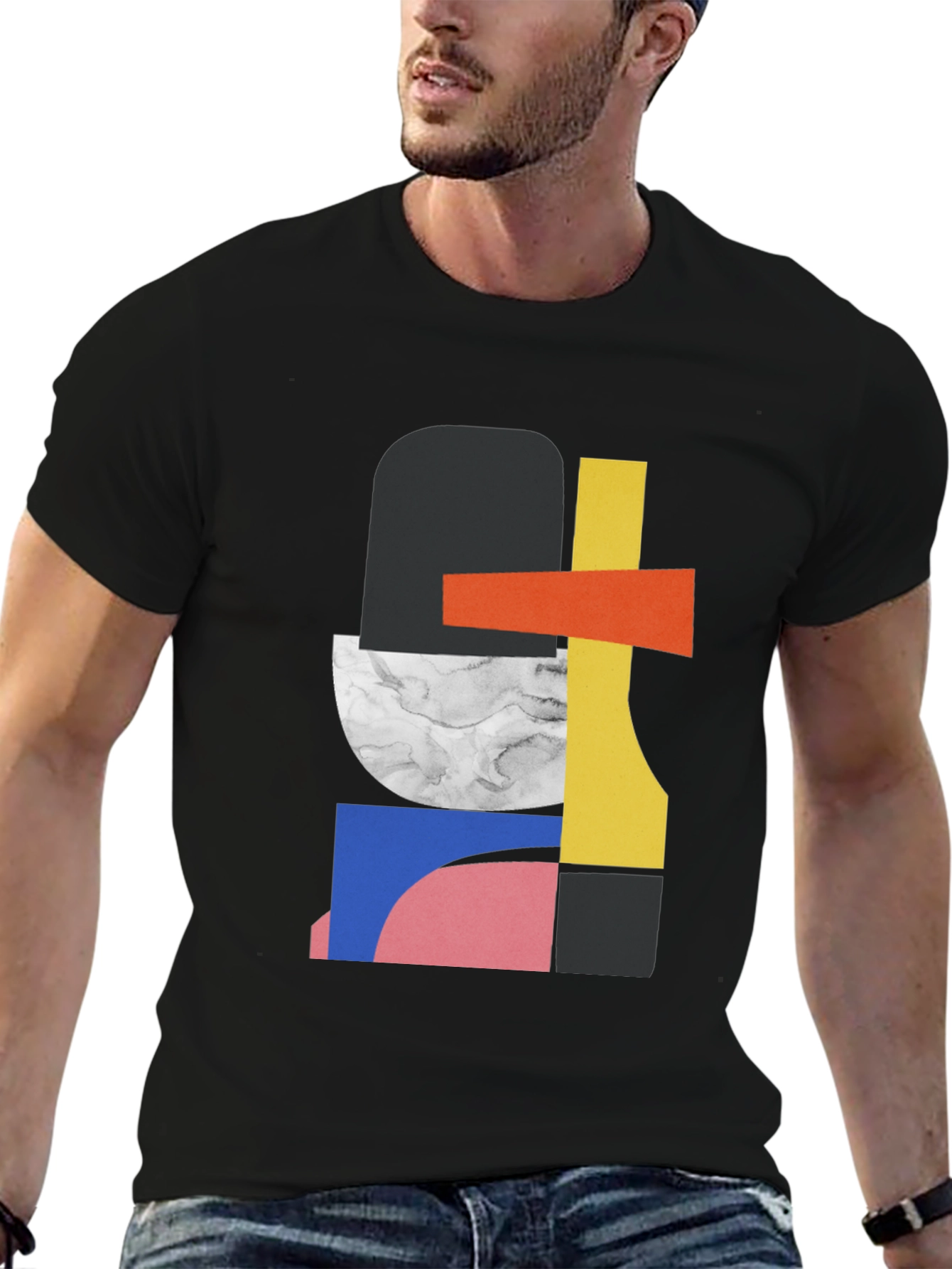 Black Abstract Geometric Graphic Tee - Modern Art Style view 6