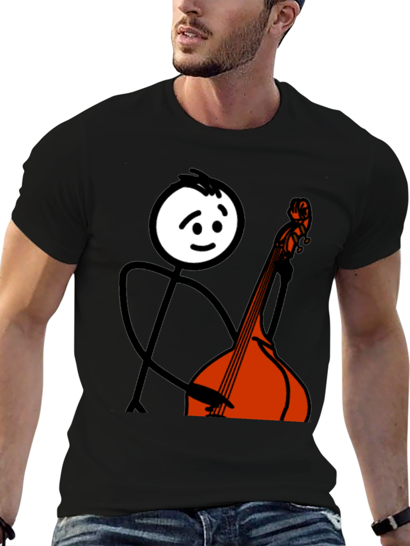 Black Stick Figure Bass Player Graphic Tee view 6