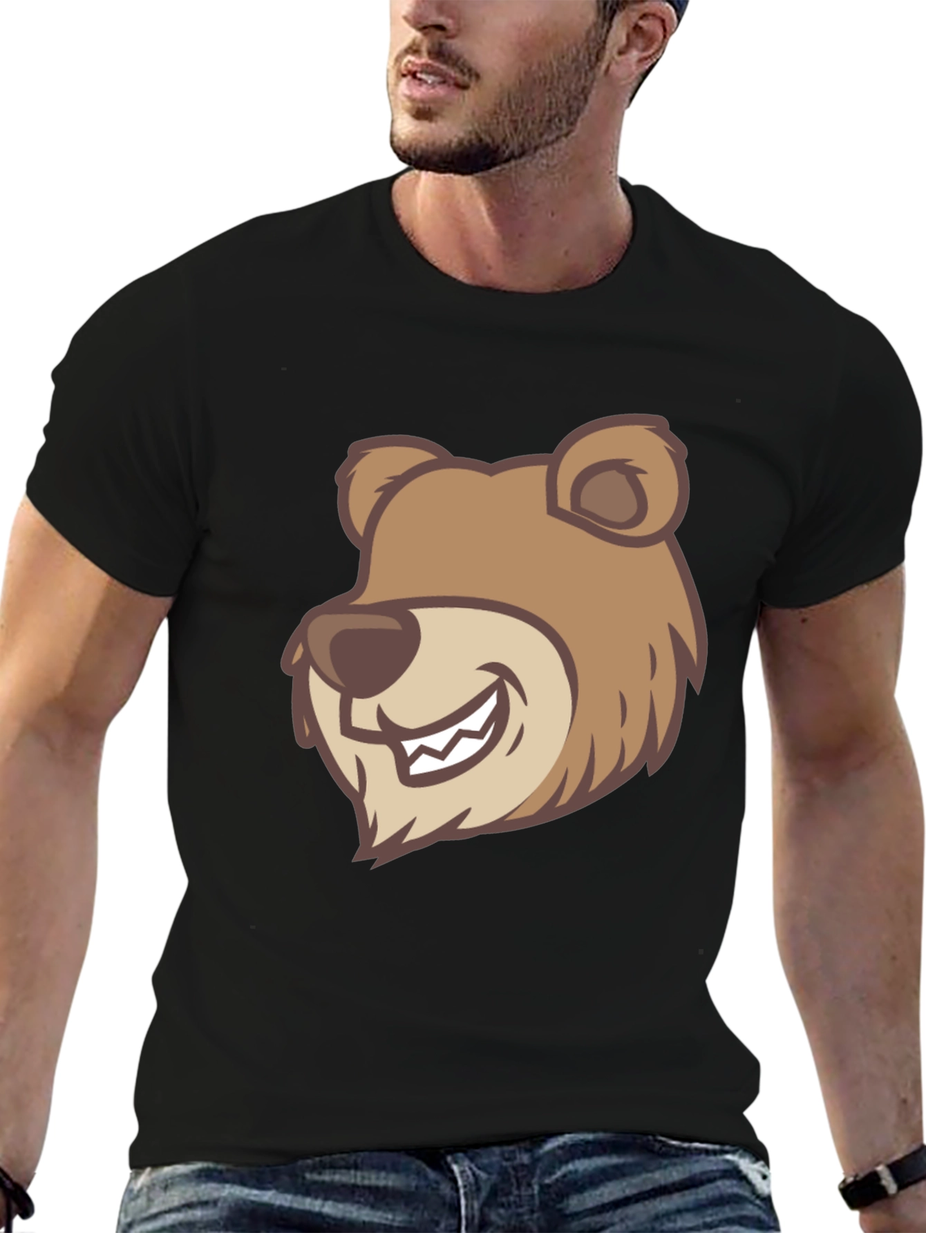 Black Cartoon Bear Graphic T-Shirt - Black view 6