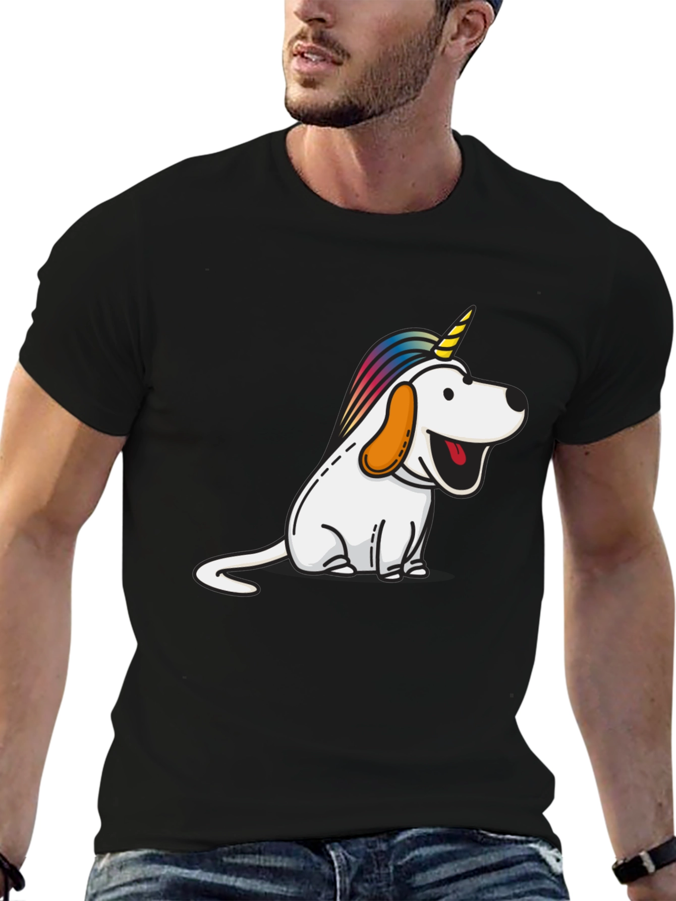 Black Unicorn Dog Graphic Tee - Men's Black T-Shirt view 6