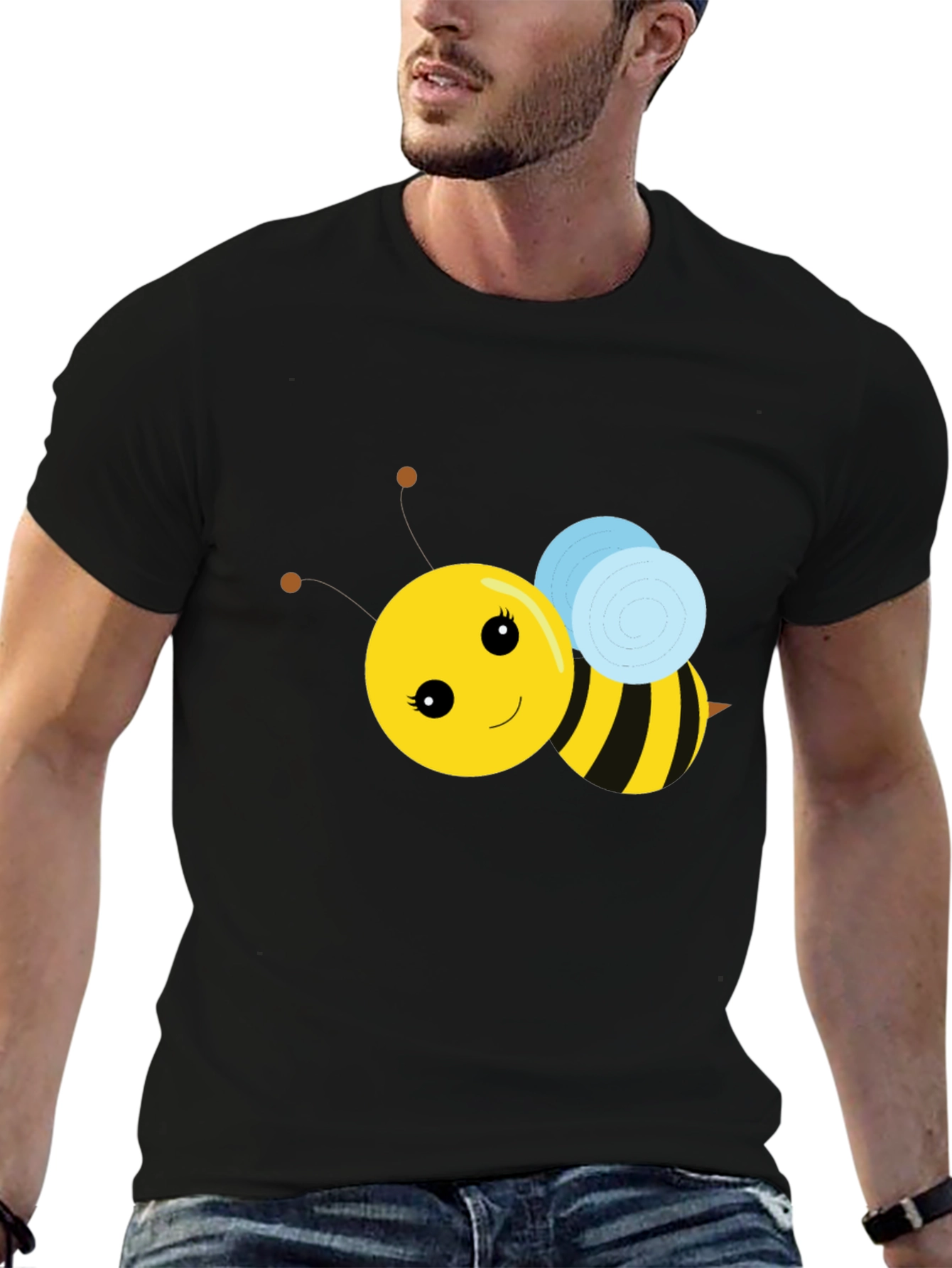 Black Cute Bee Graphic T-Shirt - Black view 6