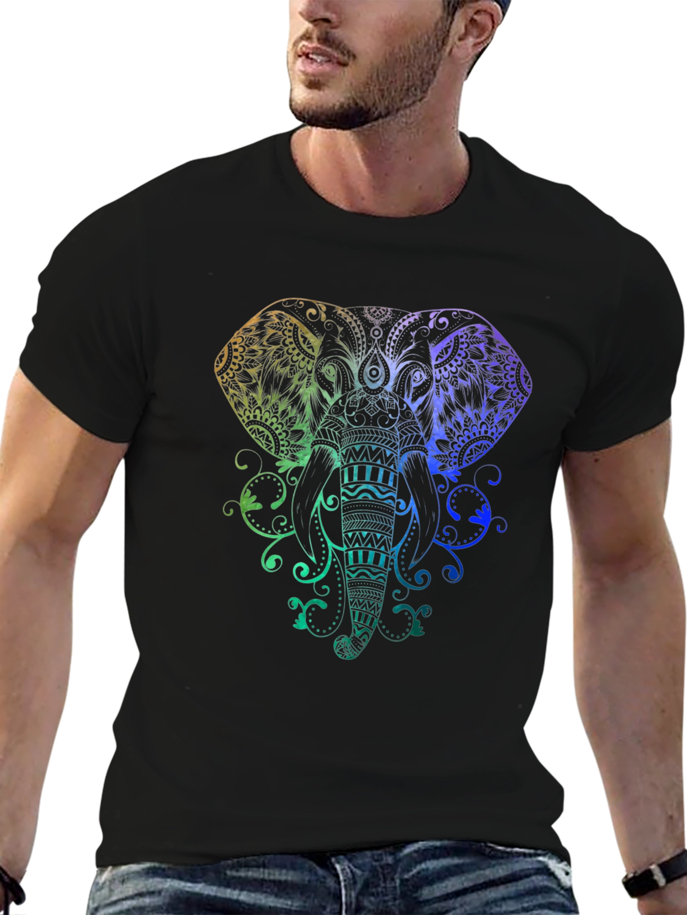 Black Rainbow Elephant Graphic Black T-Shirt view 6