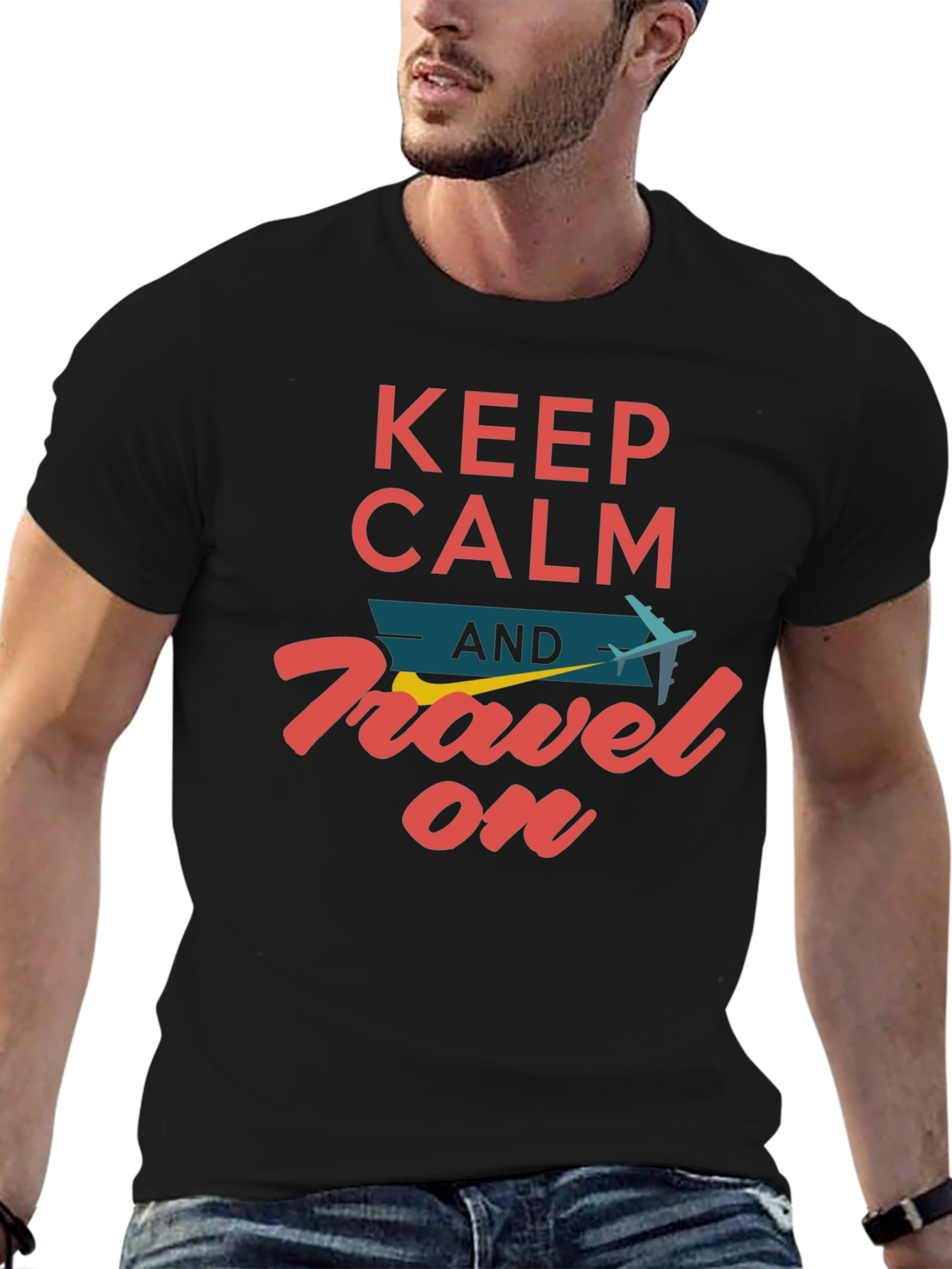 Black Keep Calm and Travel On T-Shirt view 6