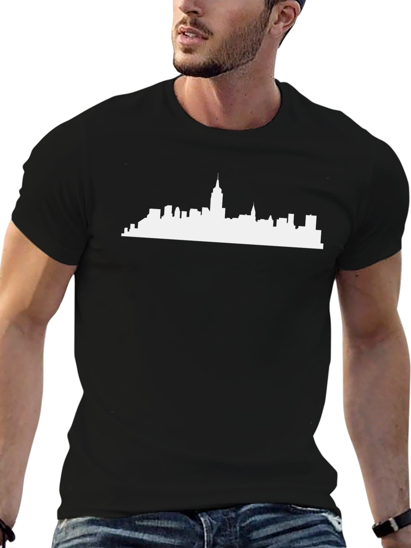 Black Cityscape Silhouette Tee - Black Cotton Blend view 6