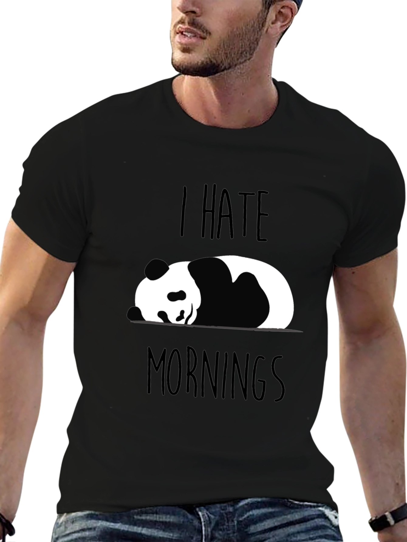 Black I Hate Mornings Panda T-Shirt Funny Novelty Tee view 6