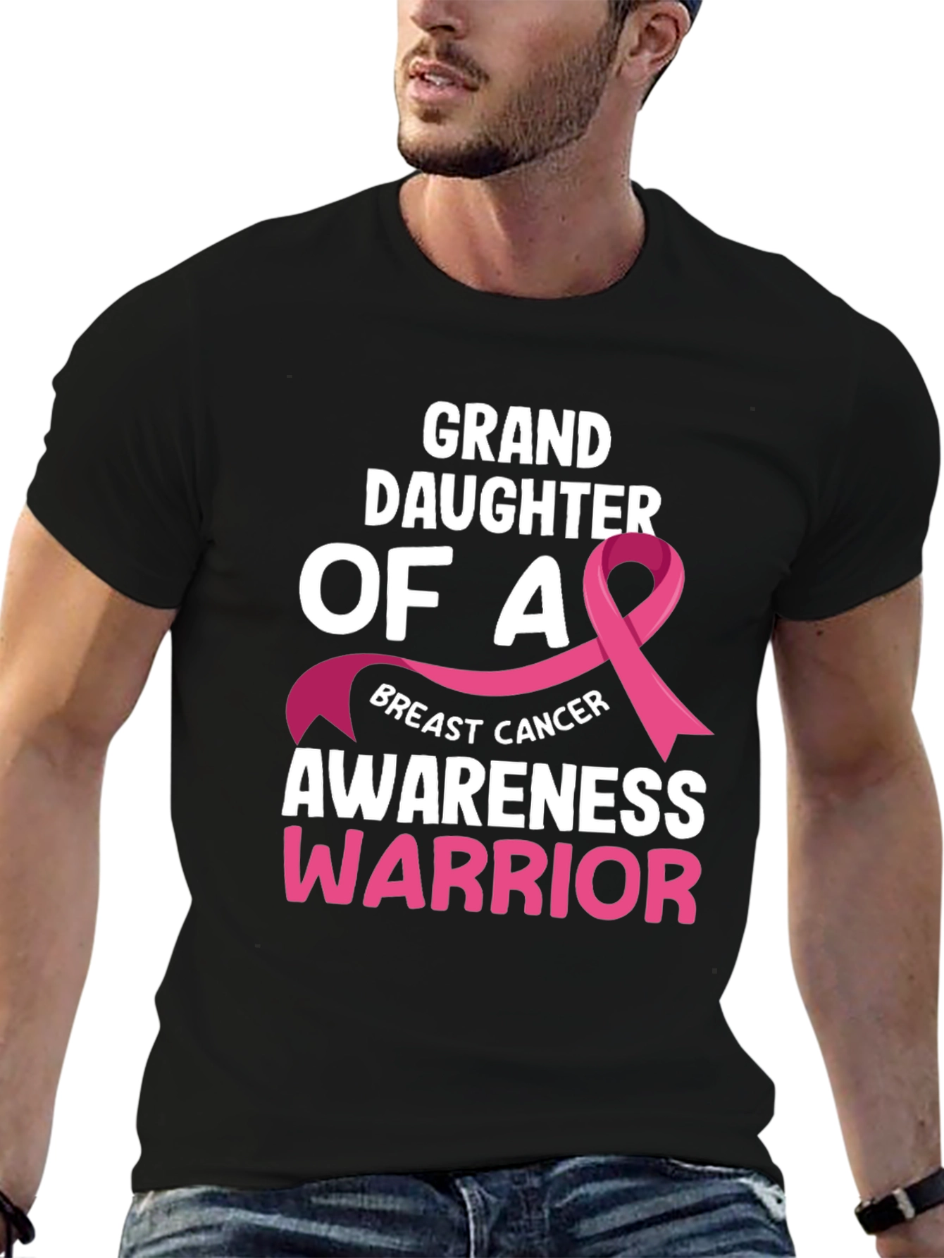 Black Granddaughter Breast Cancer Awareness Warrior T-Shirt view 6