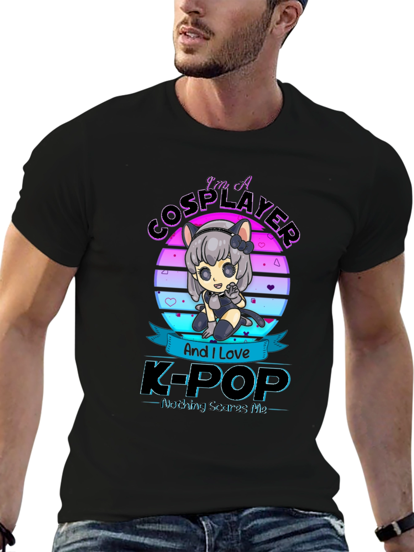 Black I'm A Cosplayer and Love K-Pop T-Shirt view 6