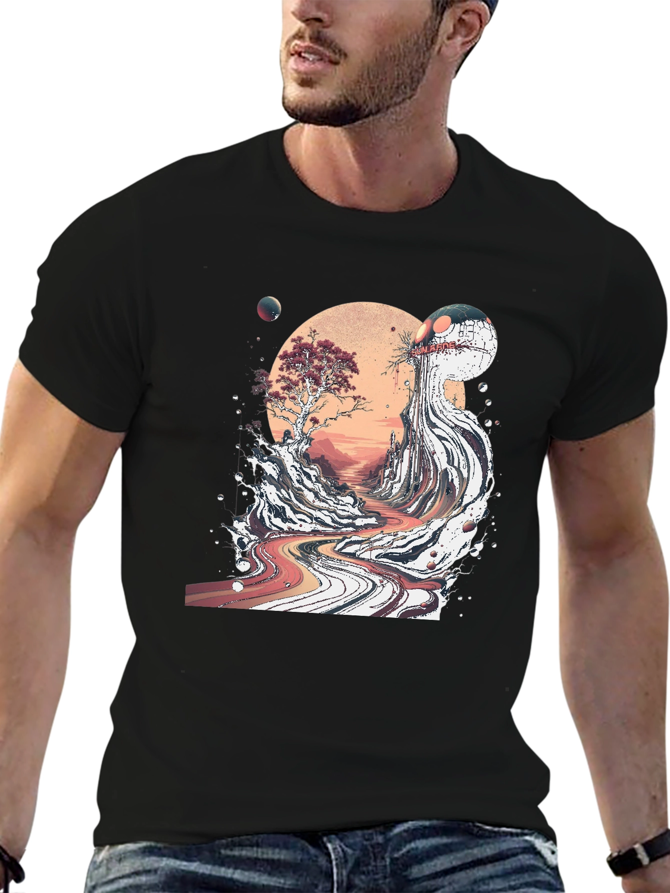 Black Ukiyo-e Inspired Graphic T-Shirt view 6