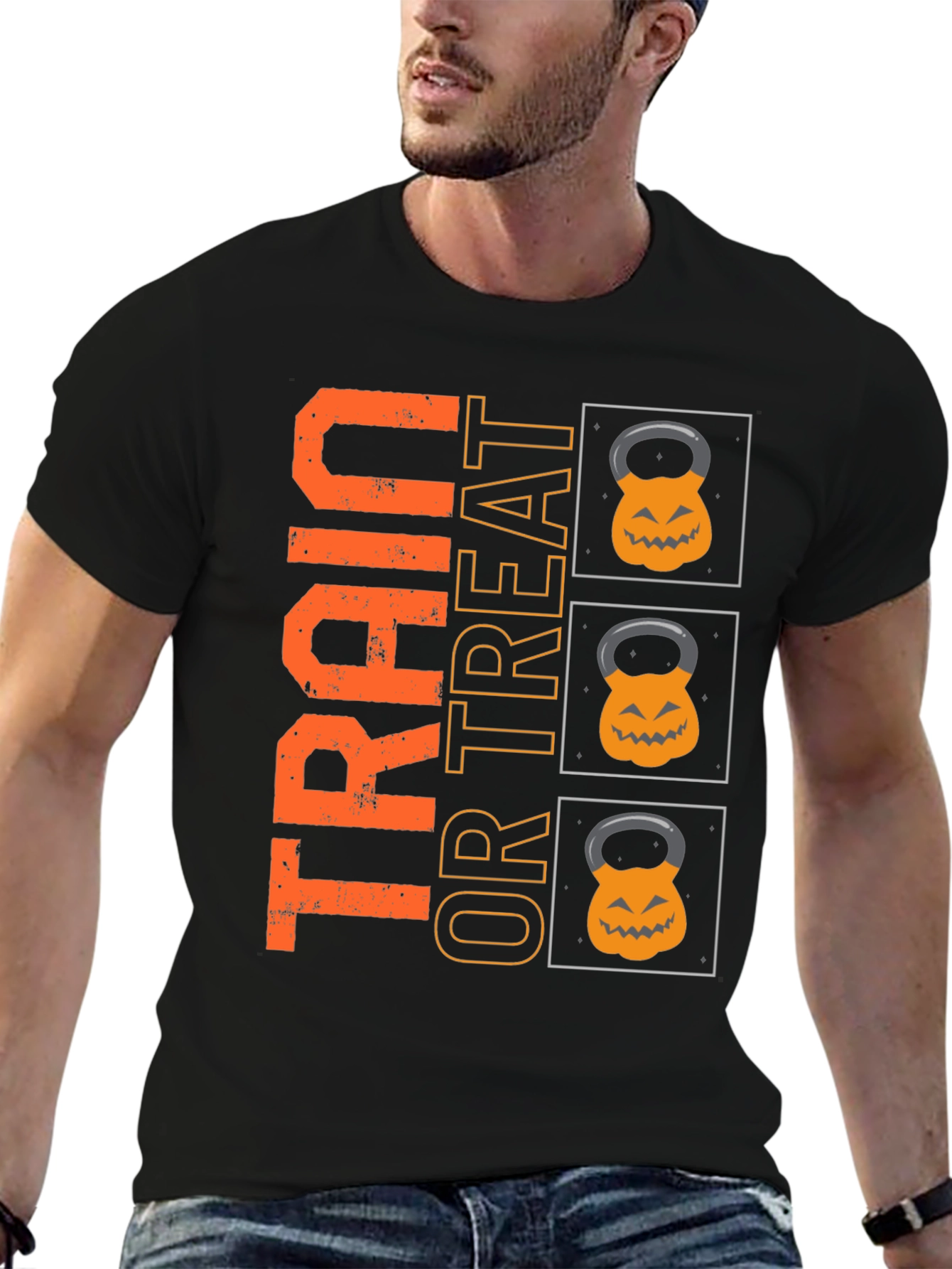 Black Train or Treat Halloween Gym T-Shirt view 6