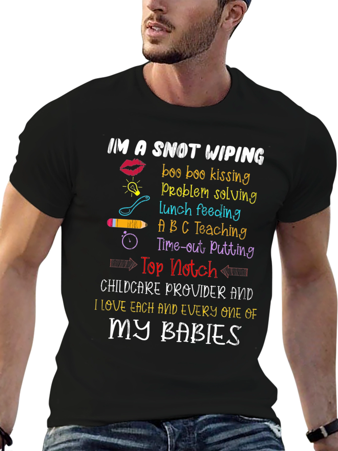 Black Snot Wiping Childcare Provider T-Shirt view 6