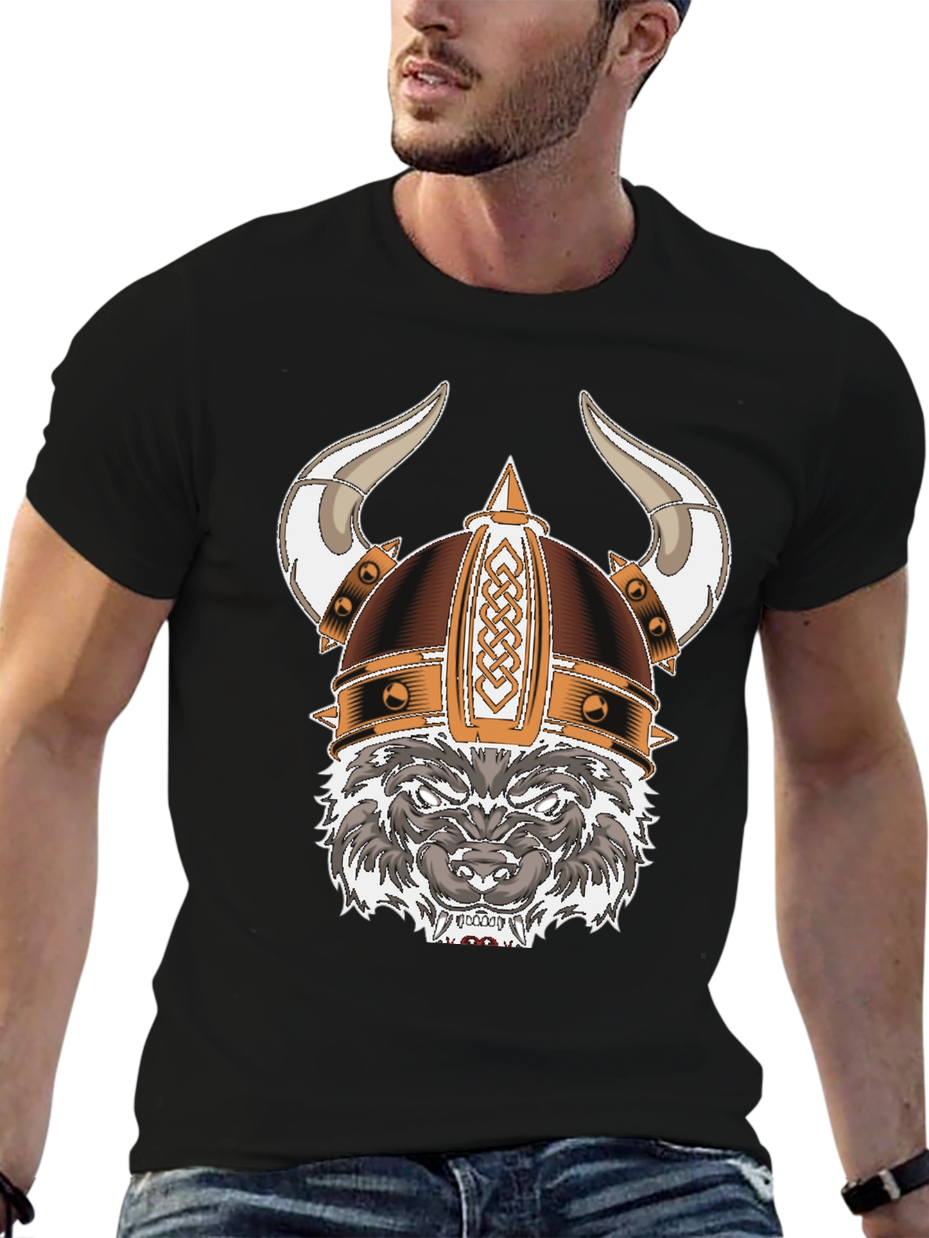Black Viking Wolf Graphic Tee - Black view 6