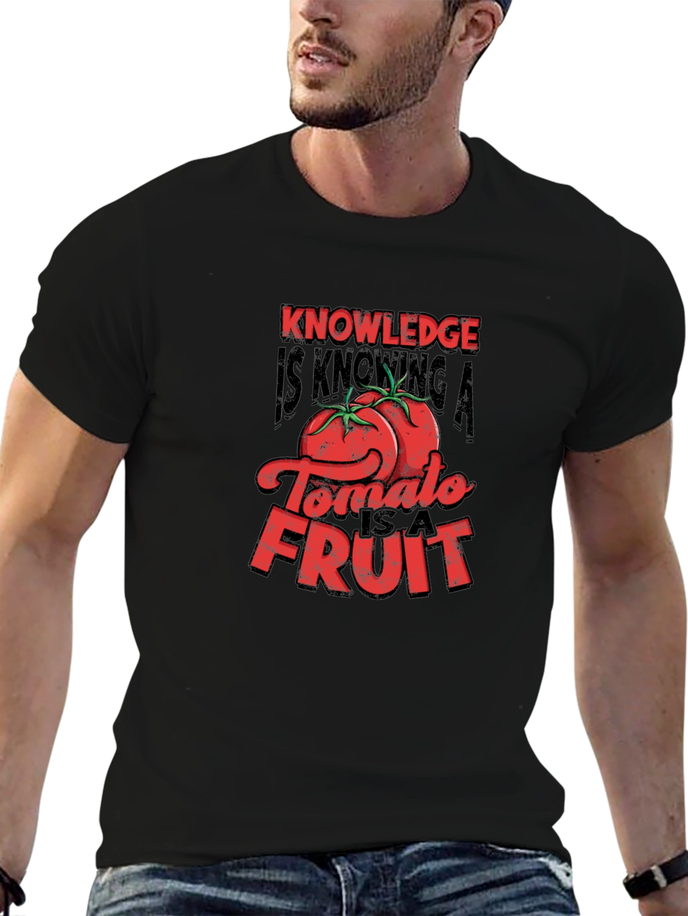 Black Knowledge Tomato Fruit Graphic T-Shirt view 6