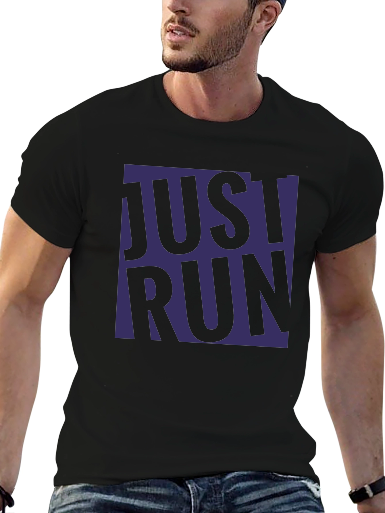 Black Just Run Graphic T-Shirt - Black Casual Tee view 6