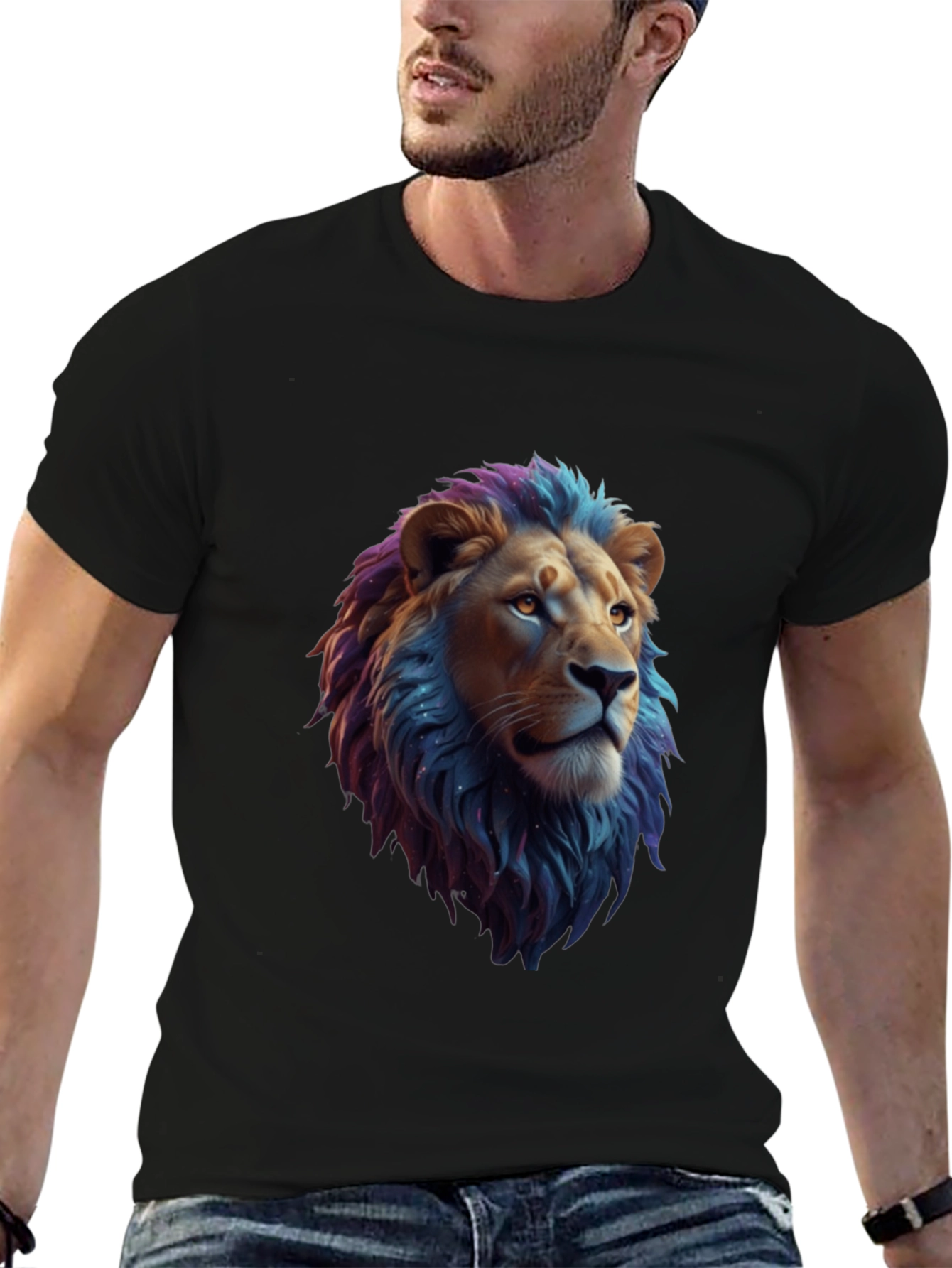 Black Lion Head Graphic Tee - Cool Animal Print Shirt view 6